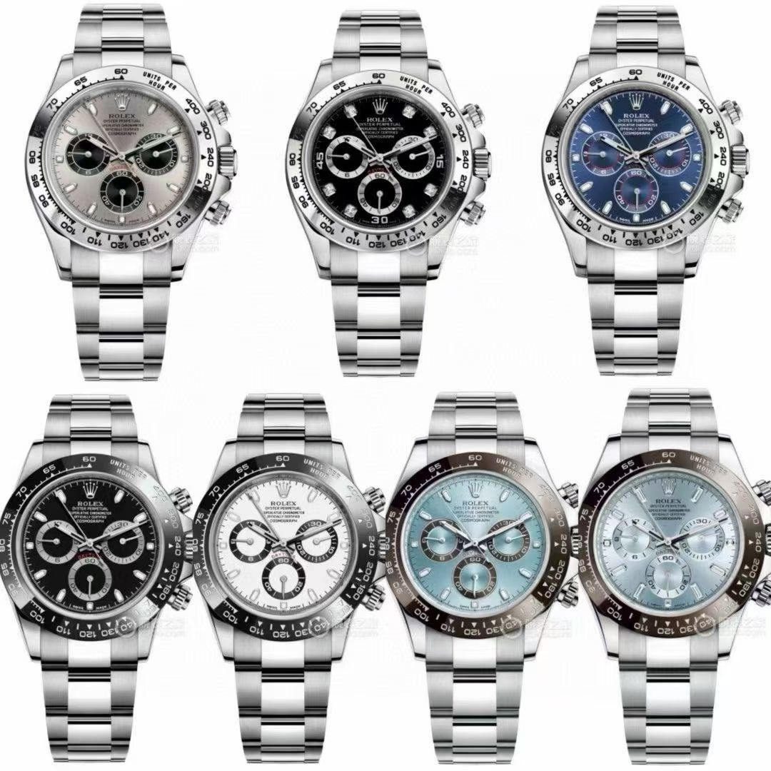 NO:741782,Better factory Rolex ROLEX latest version of Daytona configuration Size: 40mm/12.2mm Function: hours, minutes, seconds, chronograph display Movement: Power reserve: 72 hours Mirror: sapphire Material: 904L stainless steel Strap: AR factory steel ring Ring: ceramic ring plated with platinum film Luminous: Swiss luminous paint Waterproof: meter Weight: 148g  Nine highlights of the Rolex Daytona produced by the BT factory (better factory): 1. The thickness of the BT factory Daytona movement watch is 12.2mm according to the latest watch, and the old model is 12.4mm. Other versions of the 7750 fake plywood movement on the market have lowered the needle bar to thin the movement thickness. The stability is extremely poor and cannot be consistent with the genuine product. 2. Using the movement (formerly N Dandong factory), the back plywood uses engraving and electroplating fonts to make it brighter.  3. The steel band is from the original AR factory. Secondly, the buckle is once again upgraded to a proportional size. 4. The watch case is processed by the N factory to compare with the latest version, and the size of the polished bright surface of the bottom cover and the curvature of the tooth edge are updated. 5. The hands are upgraded again from the Buff factory.  7. Literally compared to the latest version of the white surface, Swiss ink and Korean ceramics are used to prepare and polish it to achieve a thick texture of pure milky white with no color difference from the original. Say goodbye to the blackened 'dead white' color before the market. 8. Each scale nail is independently CNC carved, and the edge of each grain is hand-polished. The luminous use of Swiss luminous powder has no color difference with the original. The final effect is the closest to the original luminous visual on the market.  9. The glass is made of fully transparent sapphire, with no edge vision. At present, the edge of the glass on the market presents a rounded and thick visual appearance. Only the details of the BT factory are consistent with the original products. The Better factory is a watchmaker with 30 years of manufacturing experience. It can integrate many resources and definitely has good technical accumulation and connections. After getting our products, all watchers will taste the multi-functional mechanical watches with the original ones, rolex, hats19860909Better厂 劳力士 ROLEX 最新版迪通拿配置 尺寸:40mm/12.2mm 功能:时、分、秒、计时显示 机芯: 动力储存:72小时 镜面:蓝宝石 材质:904L精钢 表带:AR厂钢带 圈口:陶瓷圈镀铂金膜 夜光:瑞士夜光涂料 防水:米 重量:148克 BT厂（better厂)出品劳力士迪通拿九大亮点: 1.BT厂迪通拿机芯腕表厚度按最新表为12.2mm,旧款为12.4mm,市场其它版本7750假夹板机芯,通过压低针杆,改薄机芯厚度.稳定性极差,不能做到和正品一致. 2.采用机芯（原N丹东厂）,背后夹板采用雕刻和电镀字体更加光亮. 3.钢带采用原AR厂.其次,表扣再次升级比例尺寸. 4.表壳采用N工厂对照最新版加工,更新底盖抛光亮面尺寸和牙边的弧度. 5.表针采用Buff工厂再度升级,三枚小秒针和大秒针,均按照单支定做且实心针套,针帽呈现蘑菇圆头状. 6.陶瓷圈Cerachrom再升级镀铂金膜字保持不变色,且更新字体粗细. 7.字面对照最新版白面,采用瑞士油墨加韩国陶瓷调制打磨做到有厚质感纯乳白色与原版无色差.告别市场之前发黑的“死白”色. 8.刻度字钉每粒独立CNC雕刻而成,每粒手工打磨边缘.夜光采用瑞士夜光粉与正品无色差.最终效果是市场最接近原版发光视觉. 9.玻璃采用全通透蓝宝石,无边缘视觉.目前,市场的玻璃边缘呈现偏圆弧肥厚的视觉.只有BT厂的细节做工与正品一致. Better厂是一家拥有30年制造经验的钟表匠人.能够整合众多资源,绝对是有很好技术沉淀和人脉关系.各位表友拿到本厂产品后与原装品鉴多功能机械腕表,,,rolex,hats,Watch