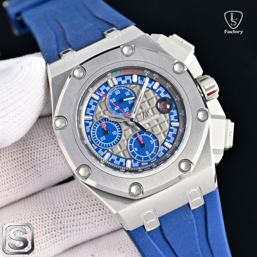 NO:764405,L S Factory AP Audemars Piguet Michael Schumacher Royal Oak Offshore 26568PM.OO.A021CA.01 New upgraded version, the Michael Schumacher Royal Oak Offshore chronograph watch developed by Audemars Piguet uses a 44mm diameter. 1. The movement adopts Shanghai (12 small seconds) modified Cal.3126/movement, enlarged magnifying glass calendar, and the quality is more stable. 2. The case is made of Japan  Made of 316 stainless steel, the steel case is brighter and brighter (not ordinary 306 steel used in the market) 3. The mirror is made of sapphire glass 4. The strap is made of imported fluorine rubber tape, which is more comfortable to wear and feels better 5. The dial is upgraded, the dial pattern is slow-cut by CNC (not hydraulic type), the finished texture is clear, the iconic squares are now interconnected by crosses. Multifunctional mechanical watch, L S Factory AP Audemars Piguet  Michael Schumacher Royal Oak Offshore 26568PM.OO.A021CA.01 A new upgraded version, the Michael Schumacher Royal Oak Offshore Chronograph developed by Audemars Piguet uses a 44mm diameter. 1. The movement adopts Shanghai (12 small seconds) modified Cal.3126/movement, enlarged magnifying glass calendar, and the quality is more stable. 2. The case is made of Japanese 316  Made of fine steel, the steel case is brighter and brighter (not ordinary 306 steel used in the market) 3. The mirror is made of sapphire glass 4. The strap is made of imported fluorine rubber tape, which is more comfortable to wear and feels better 5. The dial is upgraded, the dial pattern is slow-cut by CNC (not hydraulic type), the finished pattern is clear, the iconic squares are now connected to each other by crosses. Multifunctional mechanical watch,,,audemars19860909L S Factory  爱彼 AP Audemars Piguet  迈克尔·舒马赫皇家橡树离岸型 26568PM.OO.A021CA.01 全新升级版, 爱彼研制的迈克尔·舒马赫皇家橡树离岸型计时腕表采用44mm的表径, 1, 机芯采用上海（12 小秒）改 Cal.3126/机芯,加大放大镜日历,质量更稳定. 2, 表壳采用日本 316 精钢打造,显示出钢壳更佳鲜亮（非市场用普通 306 钢） 3, 镜面采用蓝宝石玻璃镜面 4, 表带采用进口氟橡胶胶带,配带起来更加舒服,手感更好 5, 表盘升级,表盘纹路由CNC慢冼（非油压式）,成品纹路清晰,标志性的方形现在通过十字相互连接多功能机械腕表,  L S Factory  爱彼 AP Audemars Piguet  迈克尔·舒马赫皇家橡树离岸型 26568PM.OO.A021CA.01 全新升级版, 爱彼研制的迈克尔·舒马赫皇家橡树离岸型计时腕表采用44mm的表径, 1, 机芯采用上海（12 小秒）改 Cal.3126/机芯,加大放大镜日历,质量更稳定. 2, 表壳采用日本 316 精钢打造,显示出钢壳更佳鲜亮（非市场用普通 306 钢） 3, 镜面采用蓝宝石玻璃镜面 4, 表带采用进口氟橡胶胶带,配带起来更加舒服,手感更好 5, 表盘升级,表盘纹路由CNC慢冼（非油压式）,成品纹路清晰,标志性的方形现在通过十字相互连接多功能机械腕表,,,audemars,Watch