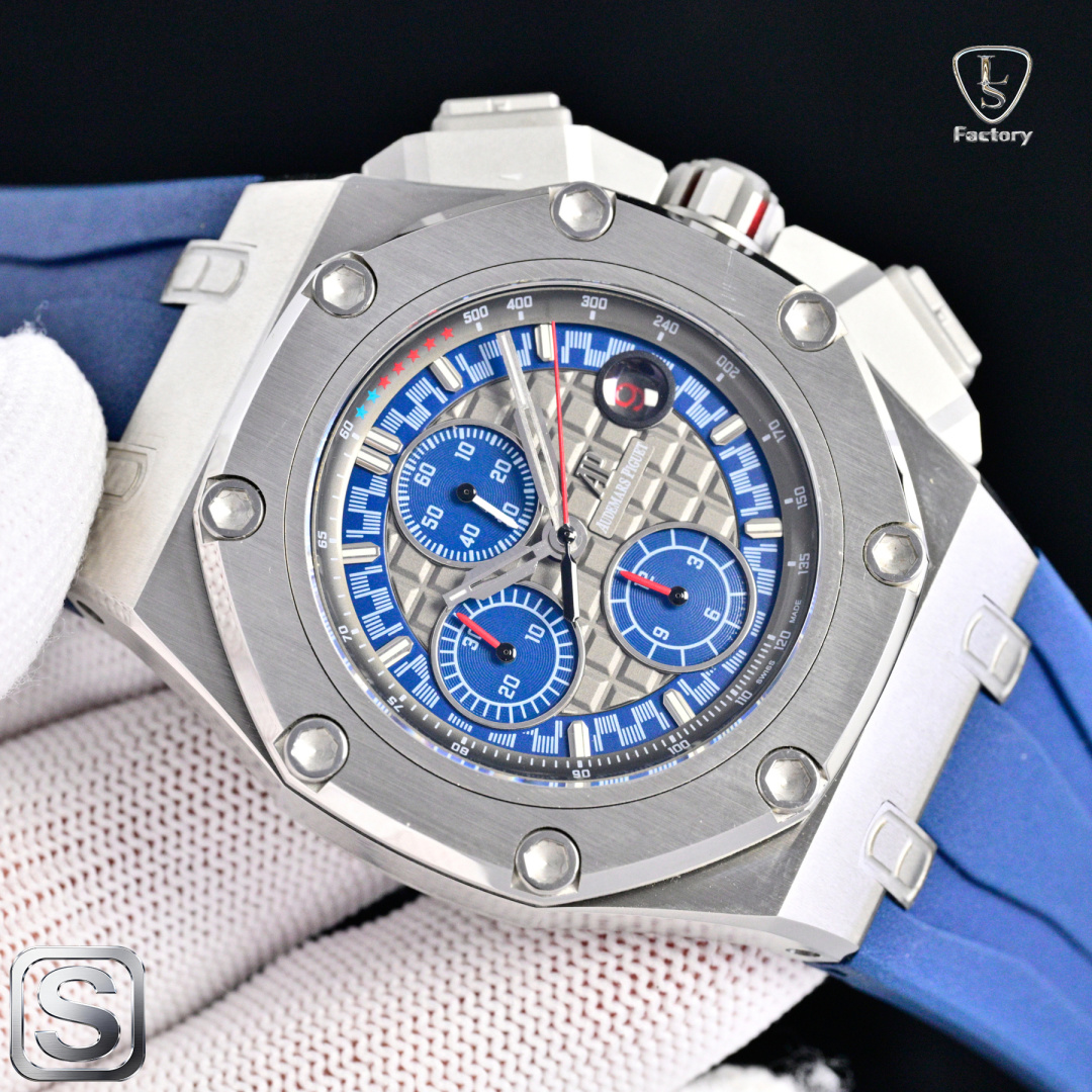 NO:764813,Produced by LS LS Factory Audemars Piguet AP A42 Audemars Piguet Michael Schumacher Royal Oak Offshore 26568PM.OO.A021CA.01 A brand new upgraded version, to eliminate fakes at first glance, turned out!  The Michael Schumacher Royal Oak Offshore Chronograph developed by Audemars Piguet has a diameter of 44 mm, which is impeccable and can be called the ceiling level. 1. The movement adopts Shanghai (12 small seconds) modified Cal.3126/movement. [Enlarge the magnifying glass calendar for better appearance] The quality is more stable. 2. The case is made of Japanese 316 stainless steel, which shows that the steel case is brighter (non-market ordinary 306 steel) 3.  The mirror is made of sapphire glass. 4. The strap is made of imported fluorine rubber tape, which is more comfortable to wear and feels better. 5. The dial is upgraded. The dial pattern is slow-cut by CNC (not hydraulic type). The finished pattern is clear. The iconic squares are now connected to each other through crosses. Luxurious and exquisite. Recommend men's multi-functional mechanical watch as a gift. Best luxury recommendation. Please look for LS exclusive quality, audemars19860909LS 出品 LS Factory 爱彼 AP A42 Audemars Piguet  迈克尔·舒马赫皇家橡树离岸型 26568PM.OO.A021CA.01 全新升级版,杜绝一眼假,横空出世！ 爱彼研制的迈克尔·舒马赫皇家橡树离岸型计时腕表采用44毫米的表径,做到无可挑剔,堪称天花板级别 1, 机芯采用上海（12 小秒）改 Cal.3126/机芯,【加大放大镜日历,更佳美观】质量更稳定 2, 表壳采用日本 316 精钢打造,显示出钢壳更佳鲜亮（非市场用普通 306 钢） 3, 镜面采用蓝宝石玻璃镜面 4, 表带采用进口氟橡胶胶带,配带起来更加舒服,手感更好 5, 表盘升级,表盘纹路由CNC慢冼（非油压式）,成品纹路清晰,标志性的方形现在通过十字相互连接,奢华精致推荐男士多功能机械腕表送礼最佳奢华推荐请认准LS独家品质,,audemars,Watch