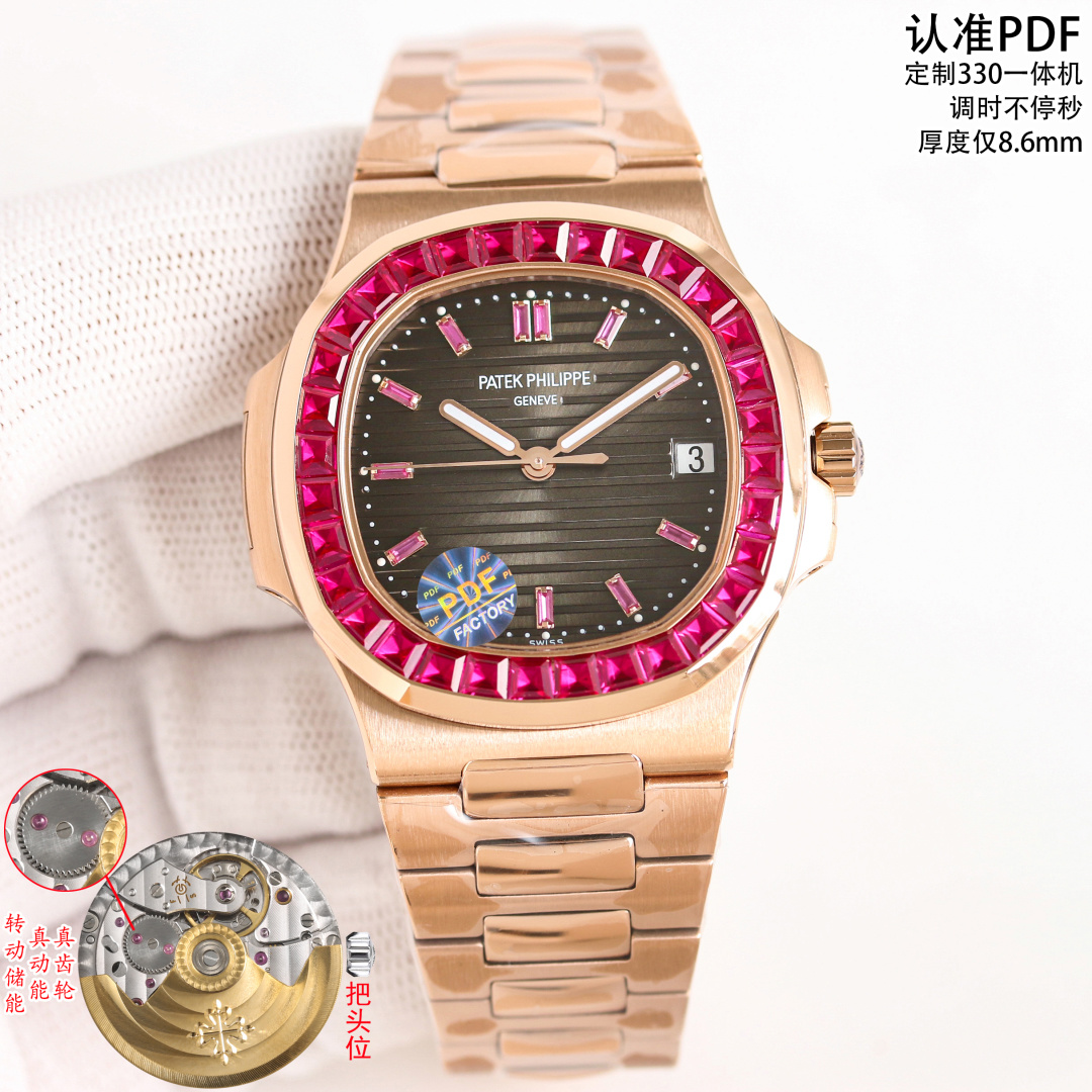NO:764443,Gold PDF Factory’s latest tiled VIP special limited edition is coming!  Patek Philippe/PATEK PHILIPPE Sporty and elegant 5711/5723 series new watch PP size 40mm/8.6mm movement exclusively customized Cal26.330sc all-in-one machine, time adjustment is more than seconds, synchronized with the official Nautilus series  The entire watch is made of 316L fine steel, CNC carved, and the case ring is inlaid with 30 large T bricks, rubies, sapphires, and emerald eight-star and eight-arrow top firecolor water tiles, and the dial is inlaid with 12 eight-star and eight-arrow top firecolor water tiles PDF Factory invites you to appreciate the ultimate luxury top-grade Nautilus mechanical watch,,,patek philippe19860909金 PDF Factory 最新款镶砖VIP特殊限量版来袭！ 百达翡丽 /PATEK PHILIPPE 运动优雅5711/5723系列新款腕表 PP 尺寸40mm/8.6mm 机芯独家定制Cal26.330sc一体机,调时不止秒 同步官方 鹦鹉螺系列 整表均采用316L精钢CNC精雕加表壳圈口镶嵌30颗大T砖,红宝石,蓝宝石,祖母绿八星八箭顶级火彩水砖及表盘镶嵌12颗八星八箭顶级火彩水砖 PDF Factory 邀您共鉴极致奢华的顶级鹦鹉螺机械腕表,,,patek philippe,Watch