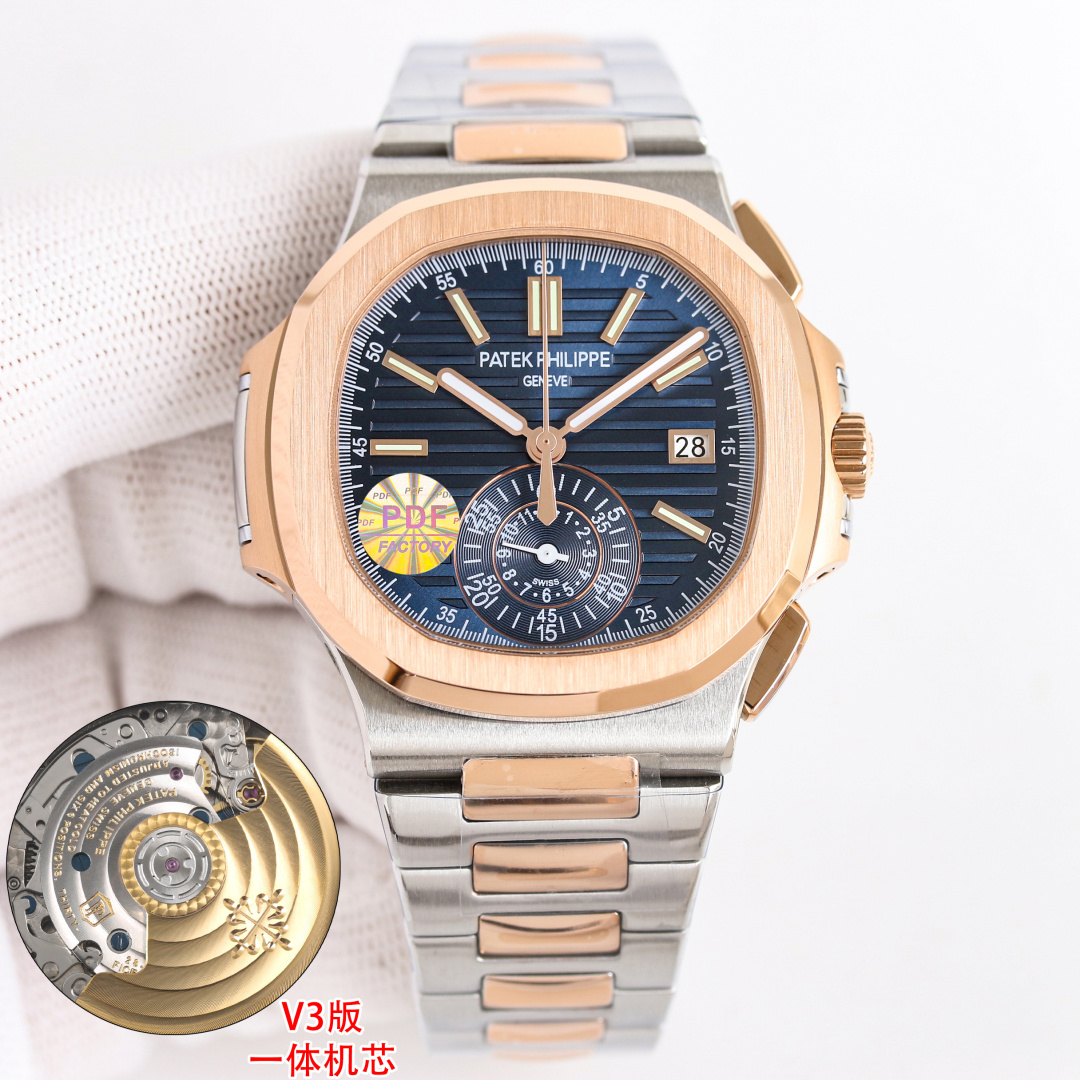 NO:764434,PDF-PP Patek Philippe Series!  Counterweight Multi-Function Chronograph V3 Counterweight 166g 12.8 Thick v3 All-in-one V2 Counterweight Gram 13.5mm Deck PDF Patek Philippe NAUTILUS Series Multi-Function Chronograph Case The authentic and consistent classic pillow-shaped case adopts a combination of two processes of front brushing and side polishing, with a clear sense of layering and full texture. It shows exquisite craftsmanship.  The strap is tailor-made 1:1 with the original strap. The polished center beads of each strap can show the shape of diamonds, showing a high-end texture. The movement is equipped with a customized version of the CH28-520 ultra-thin integrated movement, which perfectly restores the original, hours, minutes, seconds, date, and chronograph large seconds multi-function mechanical watch,,,patek philippe19860909PDF- PP 百达翡丽 系列！ 配重 多功能计时码表 V3 配重166克 12.8厚 v3 一体机  V2 配重 克 13.5mm 甲板 PDF百达翡丽 NAUTILUS  系列 多功能计时码表 表壳正品一致的经典枕型表壳采用正面拉丝,侧面抛光的两种工艺组合,层次感分明,质感十足.尽显精湛工艺. 表带采用原装表带1:1量身打造,每节表带的中珠抛光部位,都能呈现钻石的形状,尽显高级质感. 机芯搭配定制版CH28-520超薄一体机芯,完美还原正品,时分秒,日期,和计时大秒多功能机械腕表 ,,,patek philippe,Watch