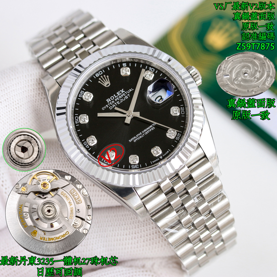 NO:764496,VS latest V2 version, Rolex/ROLEX Datejust Series 41mm, the latest technology, equipped with Dandong Zheng () all-in-one machine, the latest 27-ball ball movement, counter-adjustable hour hand, and calendar adjustment!  The only pair of layout nails, customized angular bevel nails, better grade, high-end customization, majestic, latest styles, latest new products, the highest cost performance, VS Rolex 126334 DATEJUST latest launch, popular style 41mm diameter log, quality assurance, choose it for logs, absolutely high-end atmosphere, giving you full confidence, watch code, Z59T7879, watch buckle code, ORV, 1: Equipped with 1:1  Super integrated movement, no card movement decoration, the movement is very stable, 2: The entire watch is made of 904L stainless steel / matched with ar factory steel strap to ensure that the side of the strap is not exposed, which is extremely difficult, high-end customization quality, and IP vacuum electroplating platinum tooth ring / free replacement for fading, the only matching size of the dog tooth ring!  3: The sun pattern on the dial is infinitely close to the original, especially the green one!  Mint green color matching!  4: The only calendar font in the market to match the version, and follow up to compare the authenticity of the fonts one by one from 1 to 31. 5: The only one to achieve luminous hands/luminous nails for the same color because they are all processed by third-party factories + self-purchased Swiss c1+c3 luminous powder 6: nails/crown mark nails  Full platinum electroplating treatment 7, latest version, quality assurance, please look for the latest log style of VS factory, watch code Z59T7875, the latest buckle code of the watch, ORV, VS latest back cover pattern label!  The most cost-effective style, popular style, timeless classic, high-end atmosphere, no white on the side of the strap, greatly improves the grade and gives enough face. Although VS does not have many styles, almost all models are high-quality. It completely solves most of the pain points of journals in the world. It is only born for the ultimate. VS-datejust Manabo cover version, Manabo cover version, Manabo cover version, the same as the original version, VS's only matching version mechanical watch,,,rolex19860909VS最新V2版本, 劳力士/ ROLEX 日志系列 41mm 最新技术,搭配丹东正()一体机,最新27粒滚珠机芯,逆调时针,可回调日历！唯一对版面钉,定制凌角斜边面钉,更佳上档次,高端定制,大气磅礴,最新款式,最新新品,最高性价比,VS劳力士126334 DATEJUST 最新推出,热门款式直径41mm日志 ,品质保证,日志就选择它,绝对高档大气,给足信心,腕表编码,Z59T7879,腕表表扣编码,ORV, 1:搭载 1:1 超级正一体机芯 ,无卡度机芯装饰 机芯及其稳定, 2:整表904L精钢 /搭配ar厂钢带 做到表带侧面不露白,难度极大,高端定制品质,以及ip真空电镀铂金牙圈 /掉色免费更换,狗牙圈唯一对版尺寸！ 3:表盘太阳纹无限接近原装 铽别是绿色！薄荷绿颜色对版！ 4:全市场唯一日历字体对版 后续1-31号挨个字体真假对比 5:唯一做到指针夜光/字钉夜光 做到同色 因为都是第三方工厂加工+自购瑞士 c1+c3夜光粉 6:字钉/皇冠唛头钉 全白金电镀处理7,最新版本,品质保证,请认准VS厂最新日志款式,腕表编码Z59T7875,腕表最新扣码,ORV,VS最新后盖图案标签！最高性价比款式,热门款式,永恒的经典,高端大气,表带侧面不露白,大大提高档次,给足面子, 虽然VS的款式不多 但是几乎款款均为精品 彻底解决世面上的大部分日志痛点,只为极致而生 VS-datejust真锅盖面版,真锅盖面版,真锅盖面版,原版一致,VS唯一对版版本机械腕表,,,rolex,Watch