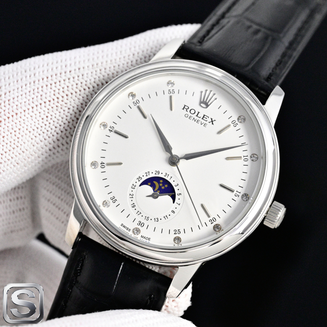 NO:765260,Produced by TW, white case, gold case, TW Factory Rolex ROLEX JR1 Cellini moon phase series. Men's watch is simple yet elegant [Victory] equipped with precise Swiss ETA2824-2 movement (6-digit true calendar and 24-hour sun, moon and stars function) 40mm diameter, 316 stainless steel case, wear-resistant and scratch-resistant sapphire glass, original quality pin buckle, super waterproof function, and Italian cowhide to make the wrist more comfortable and fit!  The Rolex produced by the TW factory fully embodies the purest tradition of the fine watchmaking industry!  Suitable for various business occasions, simple and refined yet elegant!  Luxurious and exquisite recommended men's mechanical watches. The best luxury recommendations for gifts. Please look for TW's exclusive quality, rolex, cowhide19860909TW 出品 白壳 金壳 TW Factory 劳力士 ROLEX JR1 切利尼月相系列.男士腕表简单不失大气[胜利]搭载精准瑞士ETA2824-2机芯（6字位真日历与24小时日月星辰功能）40mm表径,316精钢表壳,耐磨抗刮蓝宝石玻璃,原装品质针扣,具备超强防水功能,搭配意大利牛皮让手腕更贴合舒适！TW工厂出品的劳力士充分体现了高级制表业最纯粹的传统！适合各种商务场合,简敛精致不失优雅！奢华精致推荐男士机械腕表 送礼最佳奢华推荐请认准TW独家品质,,rolex,cowhide,Watch