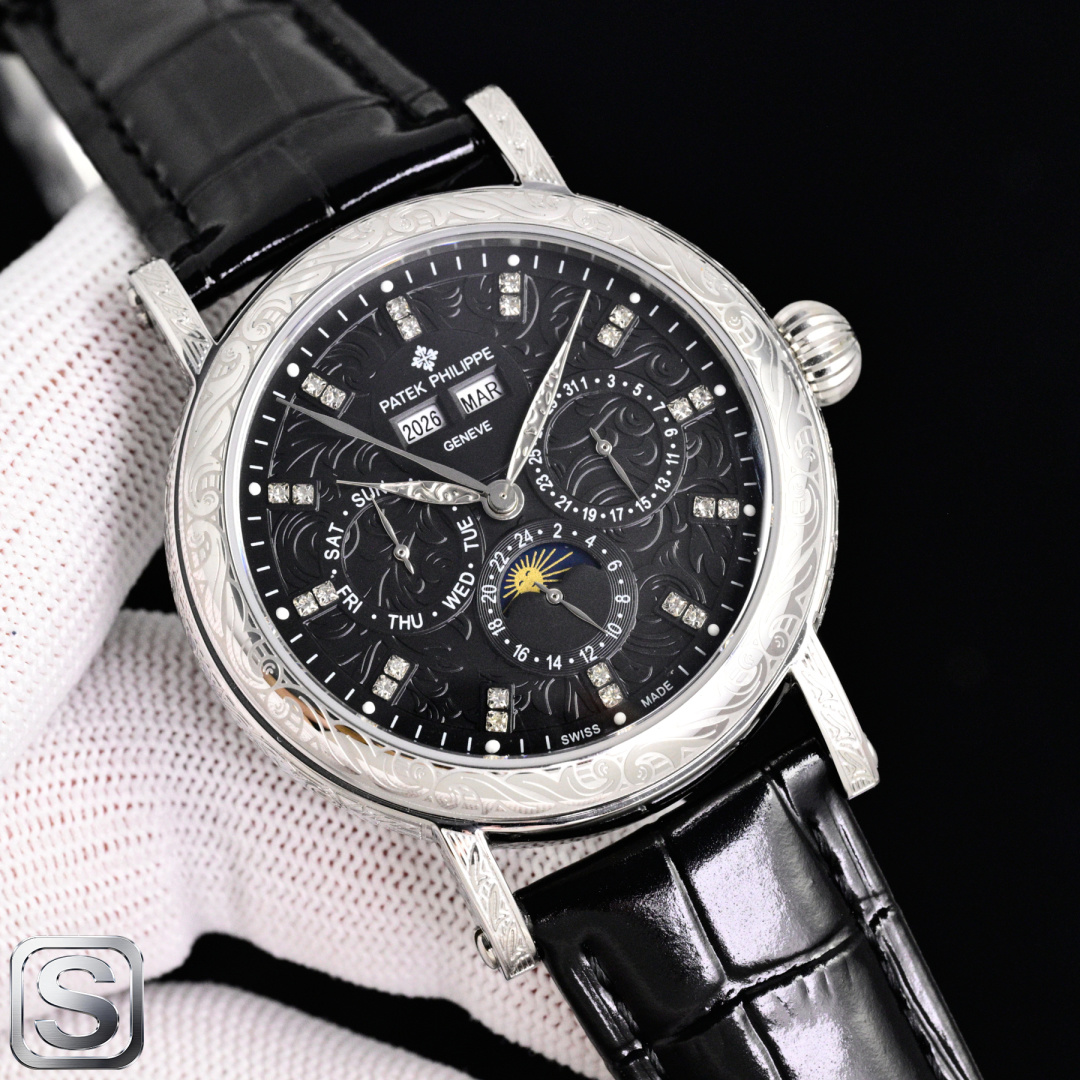 NO:764547,Gold P P Patek Philippe / High-looking new product, simple, retro, and exquisite craftsmanship!  The best collection of the year - Patek Philippe Classic Super Complex Multi-Function Perpetual Calendar Function Watch. The team spent more than two years carefully designing it, regardless of cost, daring to be the first, striving for perfection, overcoming many difficulties, and breaking through multi-layered technical bottlenecks. The movement model is CH 29-upgraded version, with stable quality!  [Strap] Classic Italian calfskin strap with clear texture and good texture. Paired with the top Patek Philippe lantern buckle on the market, it is universal and original without pressure. The elegant Calatrava carved case is very personalized. The 42mm diameter is suitable for popular male hands. It is consistent with the counter. It is a very versatile mechanical watch that can be used for business or leisure.,,patek philippe,cowhide19860909金 P P 百达翡丽 / 高颜值新品 古朴.复古.精湛的工艺！ 年度最佳典藏之作——百达翡丽古典超级复杂多功能 万年历功能腕表 团队历时两年多精心设计,不计成本,敢为人先,力求完美,克服重重难关,突破多层技术瓶颈,机芯型号为CH 29- 升级版,质量稳定！【表带】经典意大利小牛皮表带,纹路清晰,质感好.搭配圈市面最顶级的百达翡丽灯笼表扣,通用原装无压力. 优雅的Calatrava雕花表壳极具个性,42mm的表径适配大众男性手寸,与专柜一致,非常商务可亦休闲多功能机械腕表,,,patek philippe,cowhide,Watch