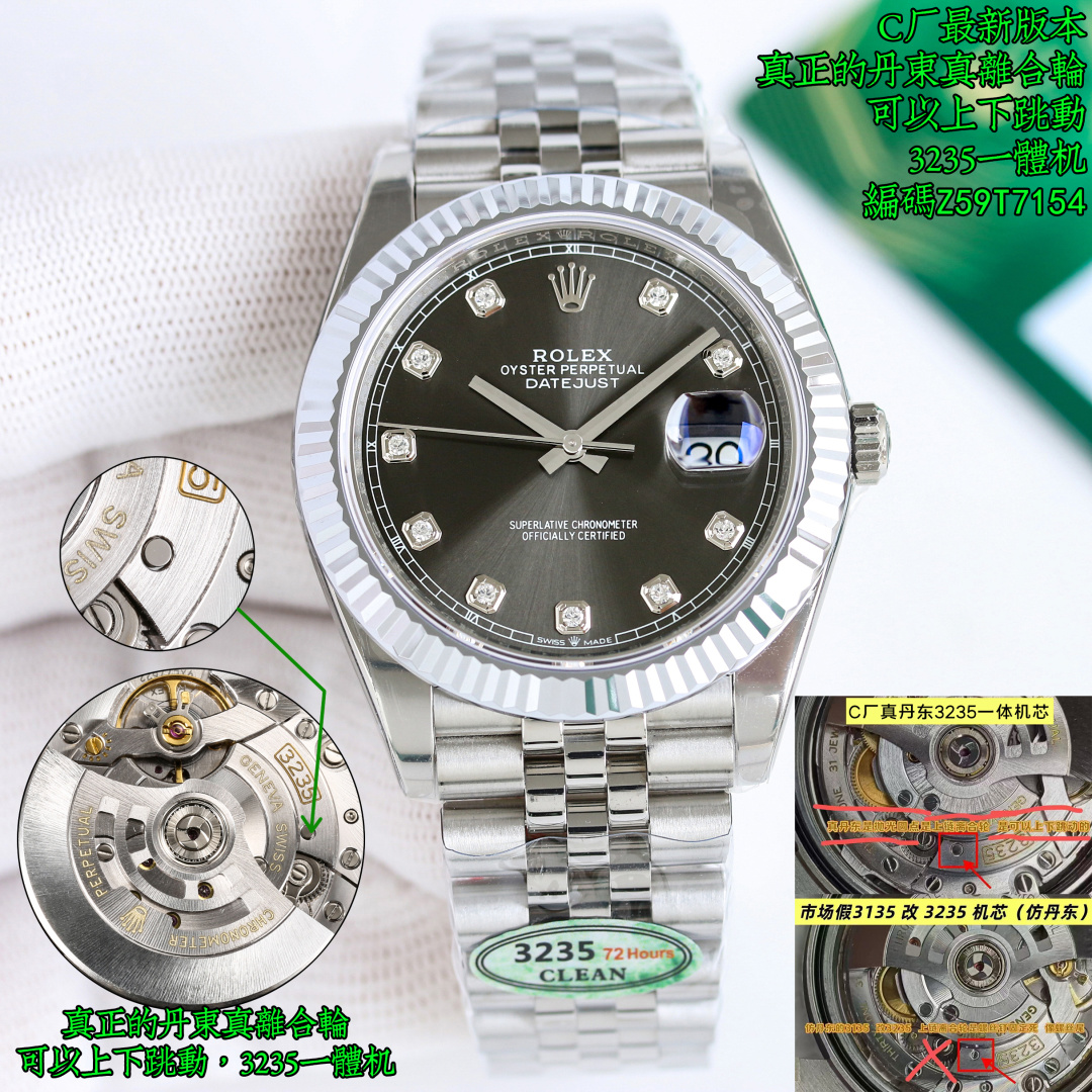 NO:820713,Produced by Factory C, the Rolex ROLEX Diary Series 41mm is upgraded to the genuine Dandong true clutch wheel, which can jump up and down, the genuine Dandong all-in-one machine, counter-adjustable hour hand, and adjustable calendar. Factory wall crack recommendation is a professional watch developed with great concentration by Factory C. The highest version on the market, the Diary 41mm series!  Super boutique tribute to classics is coming!  Real original authentic 1:1 replica!  Welcome to PK comparison!  Push the limits!  The exciting details of the entire watch are as follows: 1. The luminous hands on the face adopt luminous technology similar to Swiss watchmaking technology. Just like the original version, the luminous light is bright. 2. The entire watch is made of 904L fine steel!  The case has been ergonomically improved, and the curved lug design is suitable for a variety of wrist sizes, providing business people with an all-weather comfortable wearing experience!  It is a 1:1 replica of the strap, and the details are perfectly restored to the original!  3 Using 7 ultra-high-cost original genuine-grade substitute surfaces!  The high-precision pot-lid-shaped dial is paired with original Swiss luminous combination nails and hands!  4 The biggest highlight VS exclusive customized Dandong integrated movement!  The appearance parts of the movement are consistent with the original ones!  Accurate travel time and kinetic energy of over 72 hours!  5 Calendar printing fonts are excellent!  The structural design refers to professional watch standards!  Factory C mechanical watches look for exclusive quality, and all watch friends are welcome to taste them!  ,,rolex19860909C厂出品, 劳力士 ROLEX 日志系列41mm 升级正丹东真离合轮,可以上下跳动,正丹东一体机,逆调时针,可回调日历,Factory墙裂推荐 C厂潜心研制的专业腕表 市场最高版本 日志41mm系列！超级精品 致敬经典 火爆来袭！ 真正原装正品1:1复刻！欢迎来PK对比！ 突破极限！整表的精彩细节如下: 1字面指针夜光采用与瑞士制表工艺相近的夜光技术,跟原版一样,夜光明亮. 2全表釆用904L精钢材质！表壳经人体工学改良,弧形表耳设计适配多种腕围,为商务人士提供全天候舒适佩戴体验！与表带1比1复制,细节完美还原正品！ 3采用7种超高成本的原装正品级代用表面！高精密的锅盖形表盘搭配原装瑞士夜光的组合字钉和表针！ 4最大亮点VS独家定制丹东一体机芯！机芯外观零件与正品一致！走时精准,动能超72小时！ 5日历印刷字体精良！结构设计参照专业腕表标准！ C厂机械腕表 认准独家品质,欢迎各位表友品鉴！,,rolex,Watch