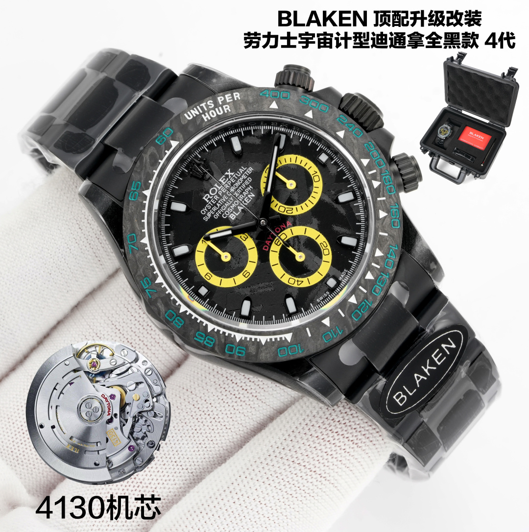 NO:850763,[Top-quality Swiss watches produced by famous craftsmen] Bare watches, boxes, BLAKEN, top-of-the-line upgrades and modifications｜Rolex B33 Cosmograph Daytona all-black model 4th generation BKL All-black Rolex Daytona 4th Gen Ultra-thin Upgrade 12.2mm ultra-thin body Thinner than ordinary 13.5mm model Superior craftsmanship 40mm carbon black matte black plated 904L stainless steel case +  Carbon fiber bezel Matte black 904L steel case Carbon fiber bezel Low-key and atmospheric, with real-life texture. 3 Core Upgrades Dial scale + Pointer color + Case material Complete upgrade of dial, hands and case 904L Stainless Steel case strap, CNC carved & hand polished 904L steel bracelet CNC carved & hand polished Details perfection Movement + 72h long power reserve  Chronograph function is synchronized with the counter. Chronograph function same as original 3 Strap Options Leather / Rubber / Steel genuine leather / tape / stainless steel Oyster safety clasp Oyster safety clasp, safer to prevent accidental opening Luxury Bundle luxury set BLAKEN storage box + tools + 380RMB extra strap + genuine leather with end links  Storage box｜Disassembly and assembly tools｜Watch strap worth 380 yuan｜Real leather belt Note: Accessories not refundable if lost For all watch lovers A sincere work Welcome to order A sincere work for watch players, welcome to taste S1 exquisite recommendation for men's multi-functional mechanical watches, versace, rolex19860909【名匠瑞表出品顶级】  裸表 盒子 BLAKEN 顶配升级改装｜劳力士 ROLEX B33 宇宙计型迪通拿全黑款 4代 BKL All-black Rolex Daytona 4th Gen Ultra-thin Upgrade 12.2mm 超薄机身 Thinner than ordinary 13.5mm model Superior craftsmanship 40mm 碳黑哑黑镀904L精钢壳 + 碳纤维表圈 Matte black 904L steel case Carbon fiber bezel 低调大气,实拍质感直接拉满 3 Core Upgrades 三大核心升级 Dial scale + Pointer color + Case material 全面焕新 Complete upgrade of dial, hands and case 904L Stainless Steel 表壳表带,CNC精雕+人工润饰  904L steel bracelet CNC carved & hand polished Details perfection 机芯 + 72h long power reserve 计时功能与专柜同步 Chronograph function same as original 3 Strap Options 三款表带可选 Leather / Rubber / Steel 真皮 / 胶带 / 精钢 Oyster safety clasp 蚝式保险扣,防误开更安全 Luxury Bundle 豪华套装 BLAKEN storage box + tools + 380RMB extra strap + genuine leather with end links 收纳箱｜拆装工具｜价值380元表带｜真头粒皮带 Note: Accessories not refundable if lost 配件丢失不退换 For all watch lovers A sincere work Welcome to order 腕表玩家诚意之作,欢迎品鉴 S1精致推荐男士多功能机械腕表,,versace,rolex,Watch