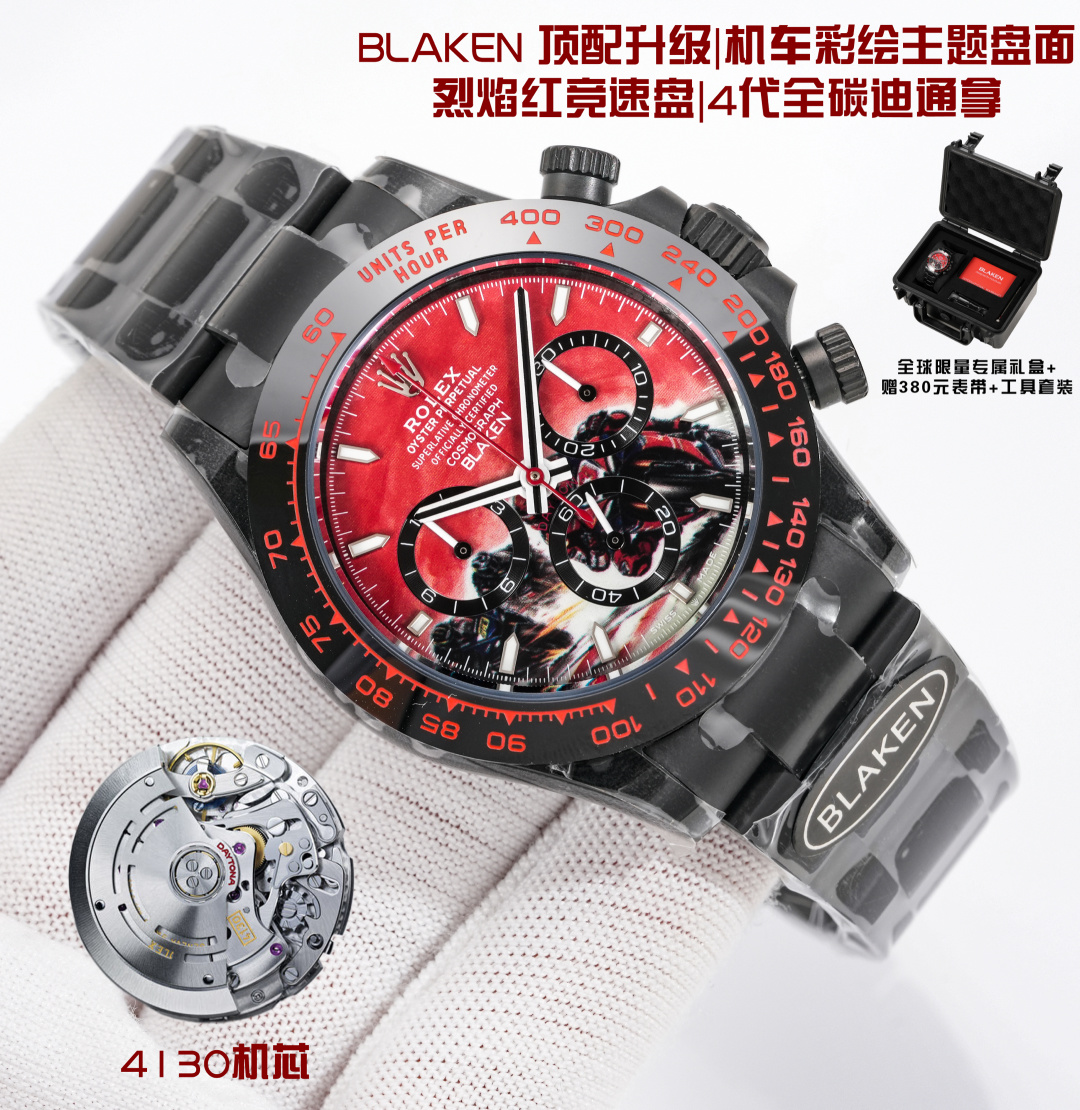 NO:896057,Complete set/ BLAKEN ROLEX Limited Customization｜Hulk Themed Disk·4th Generation Full Carbon Daytona Daytona Series BLAKEN Limited Custom Hulk Themed Dual Dials 4th Gen Daytona Rolex Daytona 40mm Full Carbon Limited Edition Limited Painted Literal Real Shot Hulk Flames gilt edge bottom with Hulk contrasting flame painting, strong visual impact  Bamboo forest panda model with green bamboo and red flowers, cute panda style picture, niche and scarce limited edition 72H long-lasting energy storage Equipped with Cal. integrated movement, 72h stable power reserve Fitted with Cal. integrated movement, 72h stable power reserve Solid stainless steel strap, sturdy and comfortable to wear Full set of luxury gift box BLAKEN collection gift box + disassembly and assembly tools + spare strap BLAKEN Collector Box + Tools + Extra  Strap Warm reminder: No returns if accessories are missing. Limited co-branded modifications, welcome watch friends to taste. Limited co-branded custom watch, welcome all watch enthusiasts multi-function mechanical watch BKL,, tom ford, rolex19860909全套/  BLAKEN 劳力士 ROLEX 限量定制｜绿巨人主题盘面·4代全碳迪通拿 迪通拿系列 BLAKEN Limited Custom Hulk Themed Dual Dials 4th Gen Daytona Rolex Daytona 40mm Full Carbon Limited Edition 限量彩绘字面实拍 浩克烈焰款鎏金边底搭配绿巨人撞色火焰彩绘,视觉冲击力极强 竹林熊猫款青竹红花萌趣熊猫国风画面,小众稀缺限量 72H长效储能 搭载Cal.一体化计时机芯,走时稳定 Fitted with Cal. integrated movement, 72h stable power reserve 实心精钢表带,质感硬朗贴合手腕 Solid stainless steel strap, sturdy & comfortable to wear 全套豪华礼盒 BLAKEN收藏礼盒+拆装工具+备用表带 BLAKEN Collector Box + Tools + Extra Strap 温馨提示配件遗失不予退换 Important Note: No returns if accessories missing 限量联名改装,欢迎表友品鉴 Limited co-branded custom watch, welcome all watch enthusiasts 多功能机械腕表 BKL,,tom ford,rolex,Watch