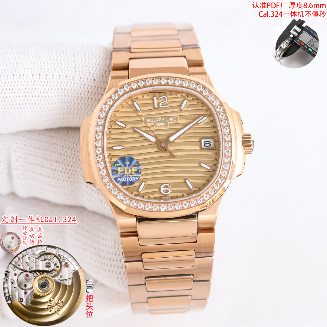 NO:924308,PDF Produced by White Shell Gold Shell Diamond 50 PDF Factory Patek Philippe Nautilus Women's All-in-One R69 Nautilus Series High-Value Mechanical Women's Watch, PP Wall Crack Recommended PDF Version All-in-one Patek Philippe Sports Elegant Nautilus Women's Mechanical Watch is coming!  (Purchase limit is 200 pieces) Welcome to compare details 1. Equipped with an exclusive customized version of Cal.324 all-in-one automatic movement (not an ordinary plywood machine), non-stop second for time adjustment, non-stop second for time adjustment, special kinetic energy storage of 45 hours, vibration frequency of 28800 per hour. 2316L customized ergonomic strap!  3The size of the watch is 35.2MM and the thickness is 8.6mm, which is consistent with the original!  4 Inlaid with 56 crystal diamonds and the same number of diamonds. 5 The watch mirror is double-sided anti-glare sapphire crystal glass. 6 The literal color and luminous effect are consistent with the same. 'No one can own it, it is just kept for the next generation.' Elegant and majestic, it perfectly interprets the fashion taste of working women, elegance and yet powerful and domineering. PDF Factory's ingenious masterpieces. Watch friends are welcome to taste them. Recommended ladies' mechanical watches. The best luxury recommendations for gifts. Please look for the exclusive quality of PDF, patek philippe19860909PDF 出品 白壳 金壳 钻50 PDF Factory 百达翡丽鹦鹉螺女款一体机R69 鹦鹉螺系列高颜值机械女表,PP墙裂推荐PDF版本一体机百达翡丽运动优雅鹦鹉螺女款机械腕表强势来袭！（限购200支）欢迎对比细节 1搭配独家定制版Cal.324一体机自动机芯(非普通夹板机）,调时不停秒,调时不停秒,特惠动能储存45小时,振频28800每小时. 2316L定制级人体工程学表带！ 3腕表尺寸35.2MM,厚度8.6mm与原装一致！ 4镶嵌56颗水晶钻与钻石数量一致 . 5表镜双面防眩目蓝宝石水晶玻璃. 6字面色泽夜光效果均与一致. “没人能拥有,只不过为下一代保管而已.” 优雅大气 完美演绎职场女性的时尚品味,在优雅之余又不失强悍霸气. PDF Factory 匠心力作 欢迎表友品鉴 精致推荐女士机械腕表 送礼最佳奢华推荐请认准PDF独家品质,,patek philippe,Watch