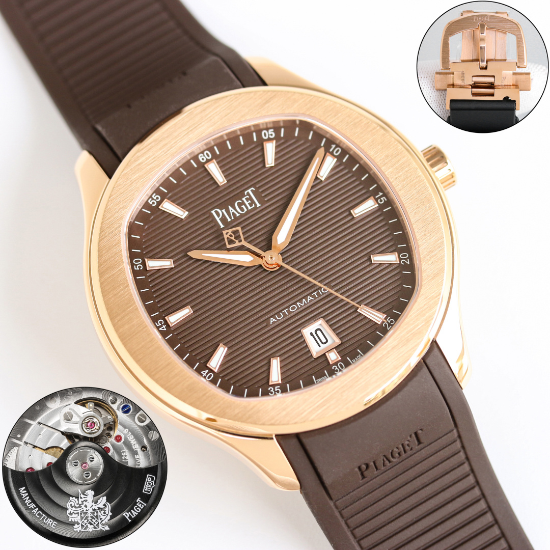 NO:945959,Produced by TW Tape Model Gold Glue Diamond 50 TW Factory Piaget PIAGET R75 This year’s new launch of tape POLO series, popular small grenades [Wangchai]!  An elegant sports watch that can be used for business or sports and leisure. Welcome to compare details: 1. Equipped with a customized version of the 1110P automatic winding movement, with a 50-hour power reserve. 2. Strap advantages: soft rubber strap is skin-friendly and waterproof, and the tape is matched with a new folding buckle. It has a high-end feel and does not conflict with the style. Please pay attention to the details. The color of the tape can be freely matched. 3. Watch size: Men's model 429.3mm. The size and thickness are consistent with the genuine product. 4. The mirror is double-sided anti-glare sapphire crystal glass.  The simple three-hand needle with a 6 o'clock calendar is elegant and suitable for any occasion. The high-end watch full of sunshine and charm is paired with a polished and matte polished stainless steel bracelet, which perfectly matches the cushion-shaped dial of the round case with beautiful contours. TW Piaget polo series, please look for the exclusive details and welcome. Exquisitely recommended men's mechanical watches. For the best luxury recommendations as gifts, please look for the exclusive quality of the TW factory. Piaget19860909TW 出品 胶带款 金胶 钻50 TW Factory 伯爵 PIAGET R75 今年新款推出胶带POLO系列,热门小手雷[旺柴]！一款优雅的运动腕表,可商务亦可运动休闲.欢迎对比细节:1搭载定制版改1110P自动上链机芯,拥有50个小时的动力储存.2表带优势:柔软橡胶表带亲肤防水,胶带搭配新款折叠扣,高级感不撞款,请认准细节,胶带颜色可自由搭配 3腕表尺寸:男款429.3mm.尺寸厚度均与正品一致.4表镜双面防眩目蓝宝石水晶玻璃. 简约大三针带6点位日历,上手优雅大气,适合于任何场合佩戴,充满阳光魅力的高级腕表搭配经抛光及雾面打磨的精钢表链,与轮廓优美的圆形表壳枕型表盘完美契合. TW伯爵polo系列,请认准独家细节欢迎 精致推荐男士机械腕表 送礼最佳奢华推荐请认准TW厂独家品质,,piaget,Watch