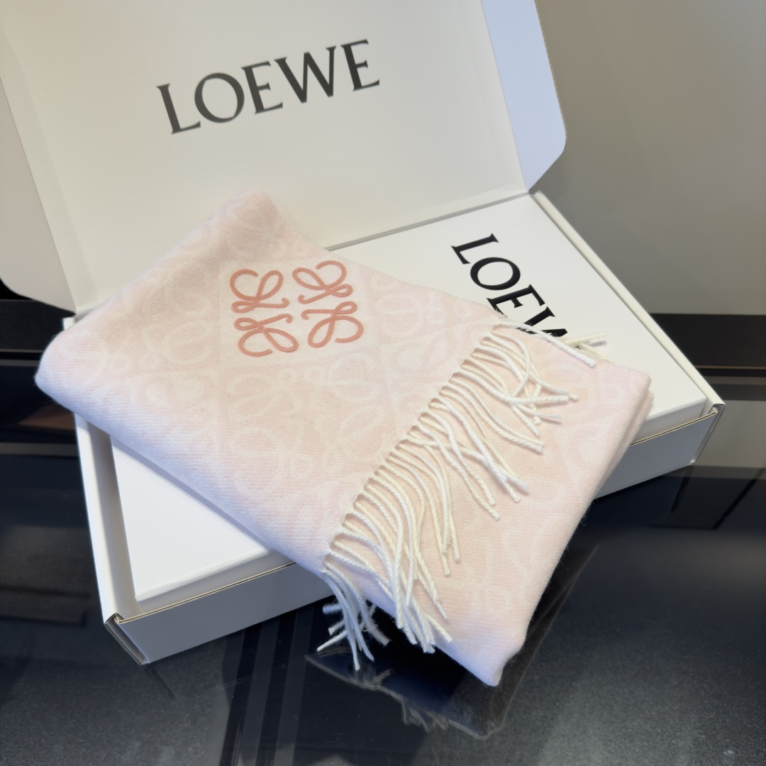 Loewe 罗意威LOEWE2025最新款最火围巾 双面羊毛和羊绒围巾 点缀双色格纹 Anagram 缇花图案
