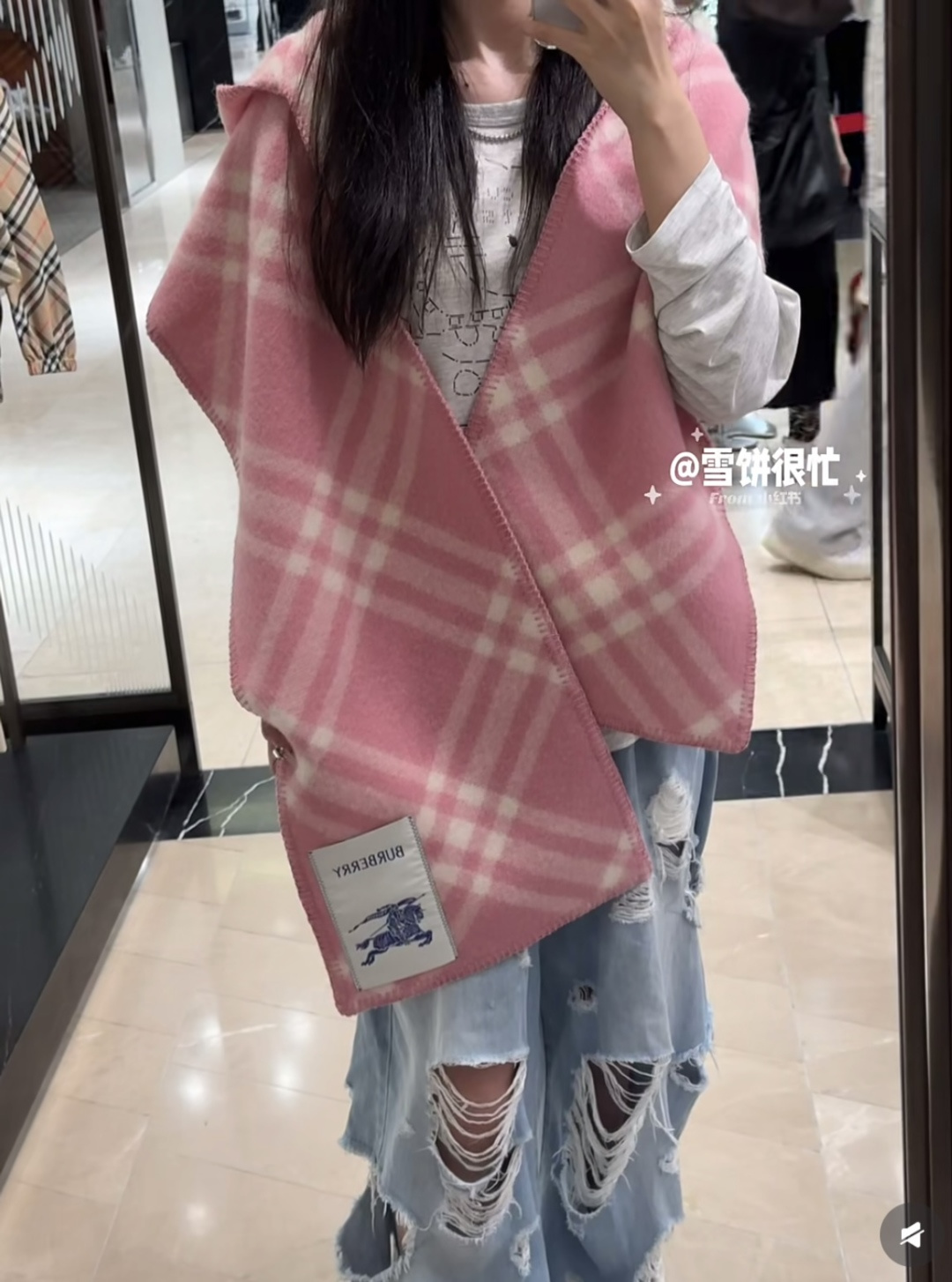 Burberry 高货版蓝色帽子围巾首