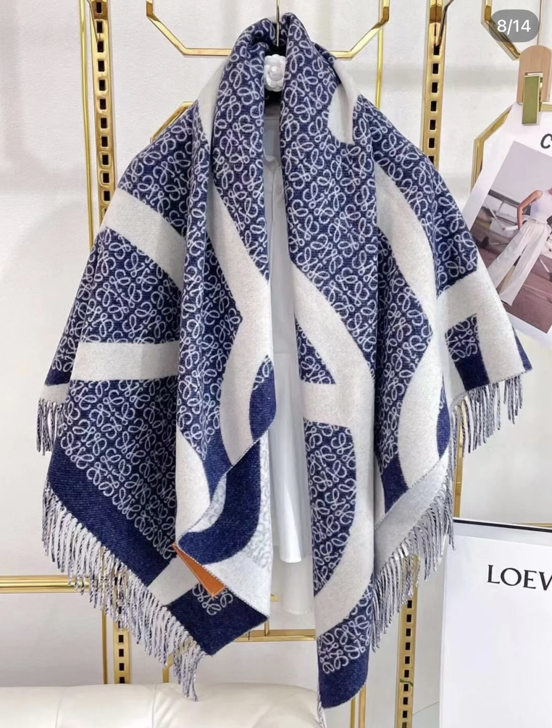 Loewe ＬＯＥＷＥ罗意威 对版品质 罗意威2024年最新款 Khaki Green奶茶驼双色羊毛提花毛毯披肩