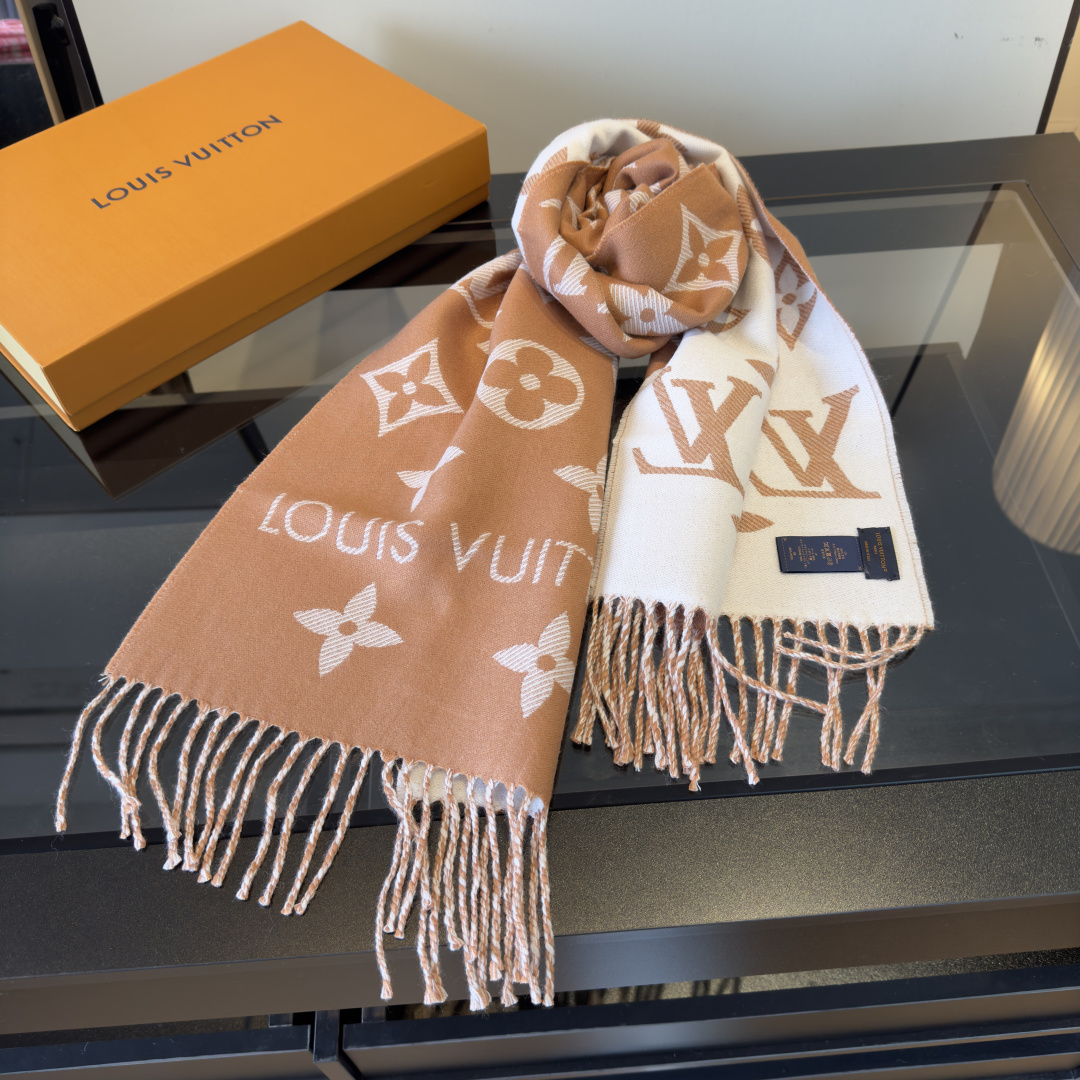 Louis Vuitton L家 【高版】有 L字样新品 【驴家新款5色双面羊毛围巾】180*30cm 100%羊毛