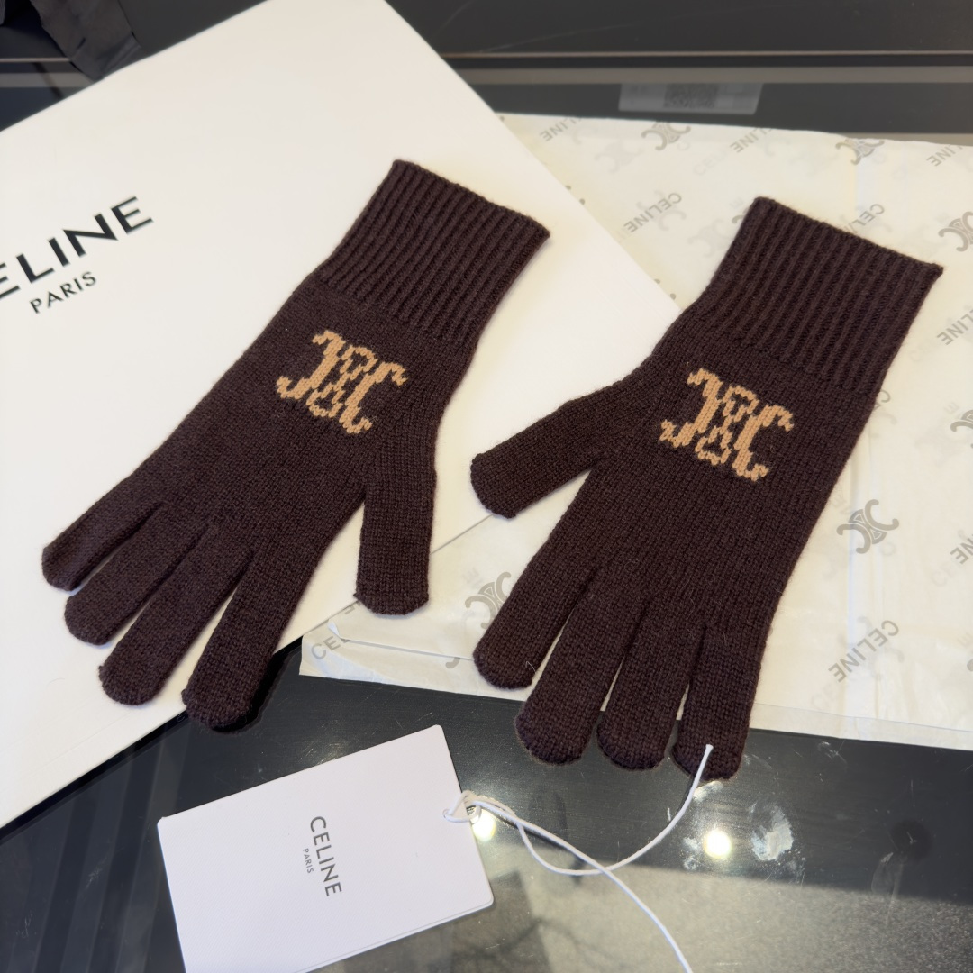 Celine Celine赛琳三件套装秋冬款翻边羊毛针织毛线帽