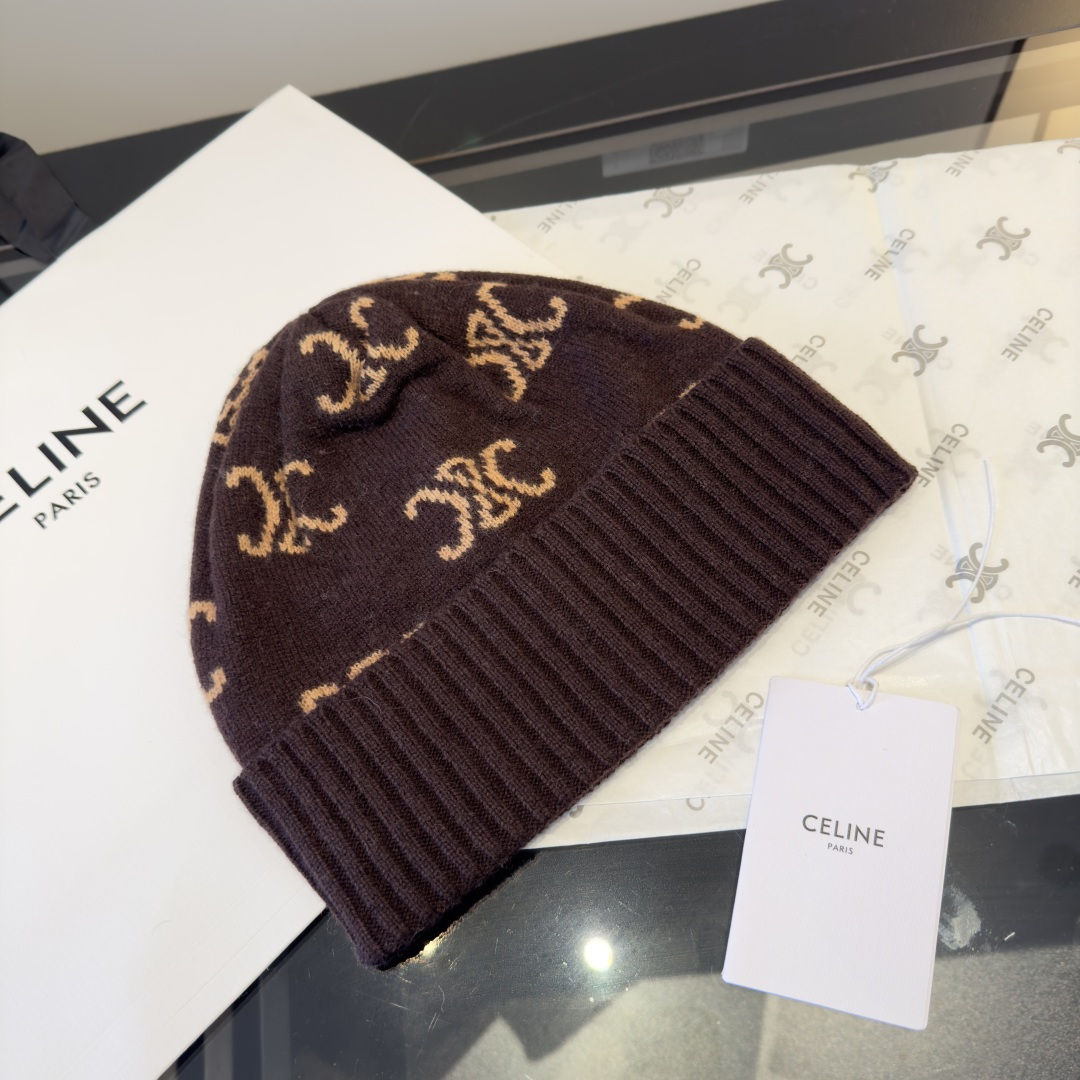 Celine Celine赛琳三件套装秋冬款翻边羊毛针织毛线帽