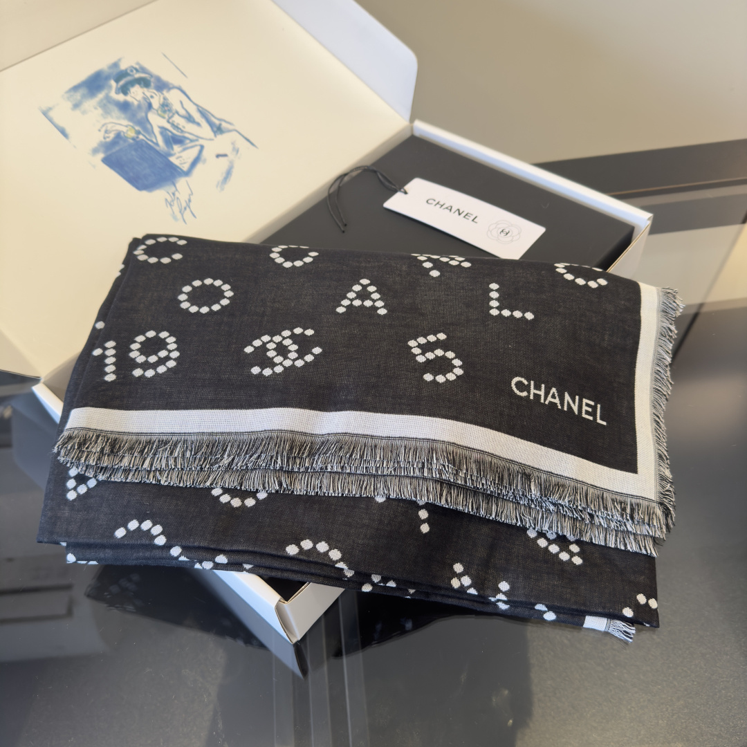 Chanel 香奈儿25C 黑灰logo围巾分享