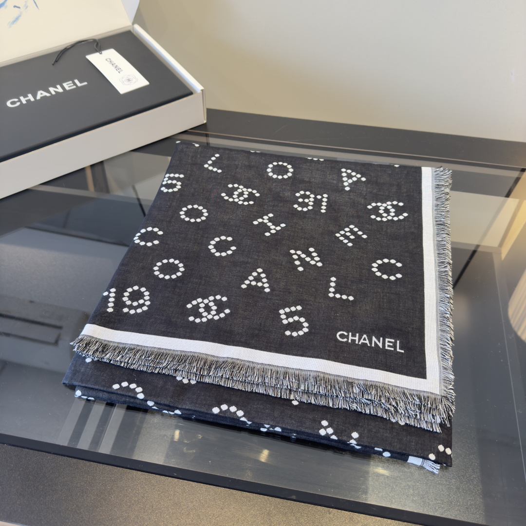 Chanel 香奈儿25C 黑灰logo围巾分享