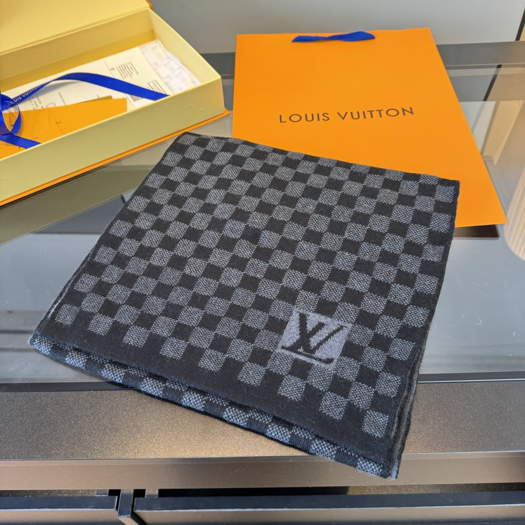 Louis Vuitton 棋盘格黑色 重磅回归‼ 男款 到货 男款「Petit Damier男士羊毛 羊绒长巾」 方格