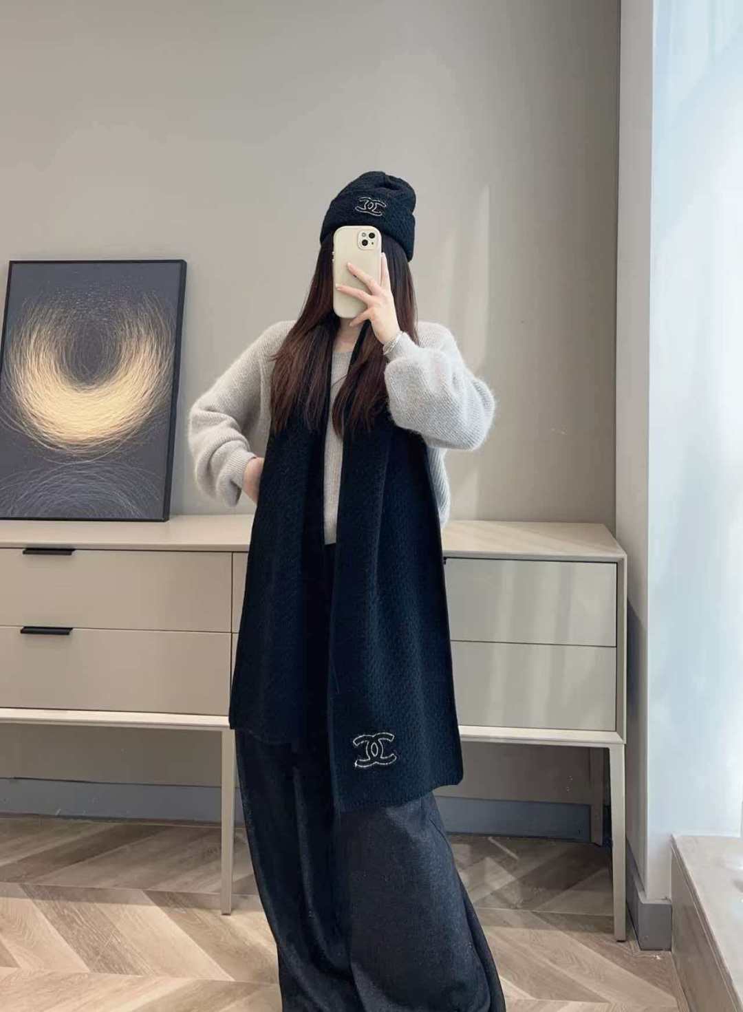 Chanel Chanel 围巾帽子套装 百分百 山羊羊绒 暖暖呼呼