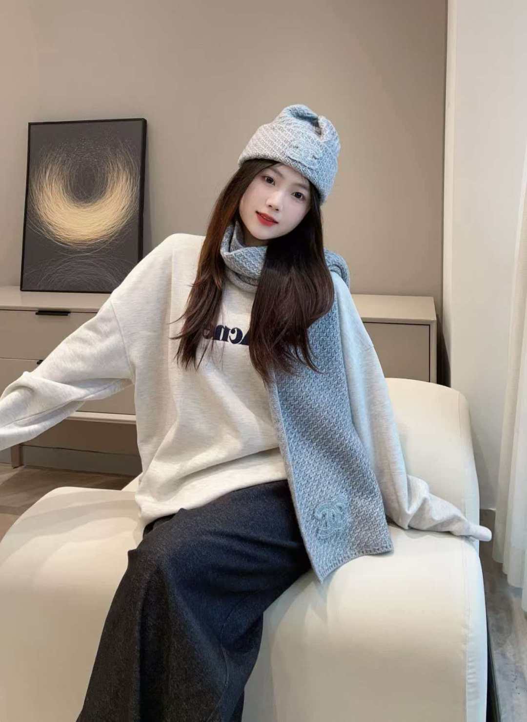 Chanel Chanel 围巾帽子套装 百分百 山羊羊绒 暖暖呼呼