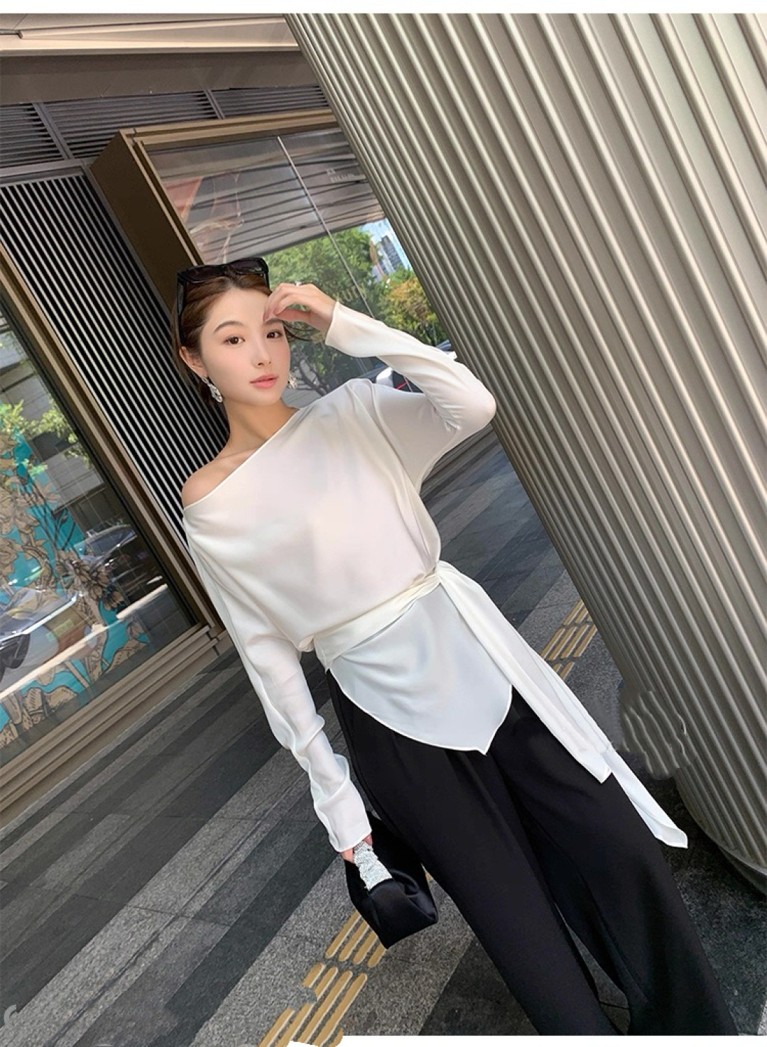 High-Quality Women’s Clothing with YSL Packaging: French Silk Shirt with Waist Tie - 图片 6