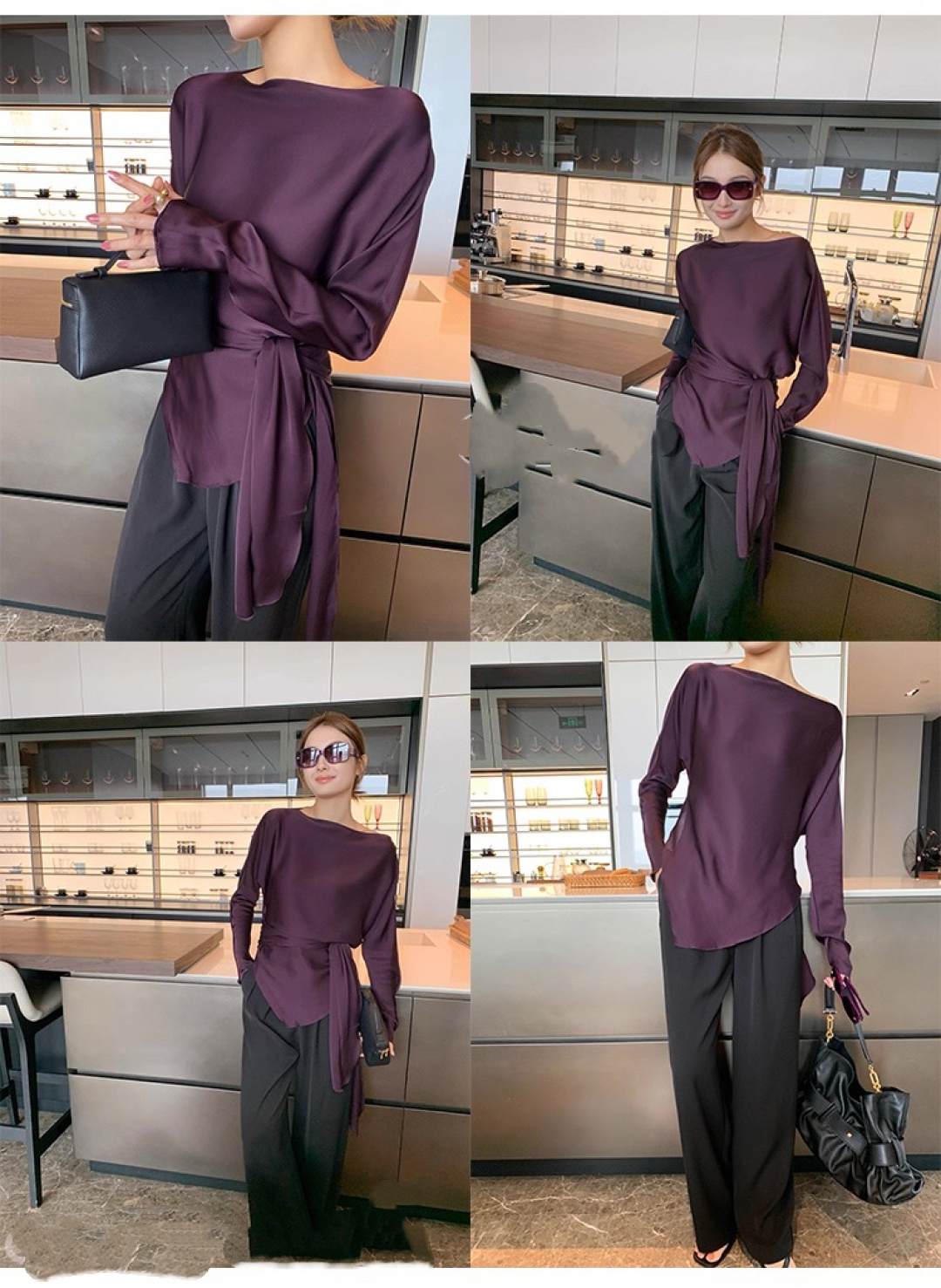 High-Quality Women’s Clothing with YSL Packaging: French Silk Shirt with Waist Tie - 图片 9