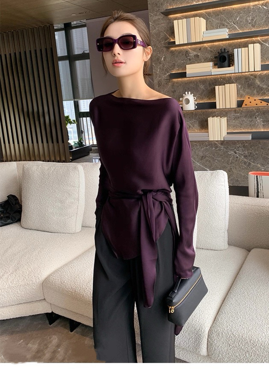 High-Quality Women’s Clothing with YSL Packaging: French Silk Shirt with Waist Tie - 图片 7