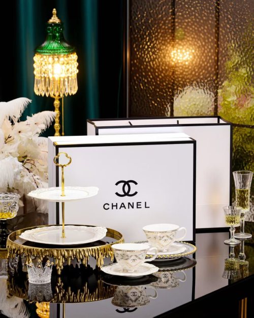 Chanel Inspired Tea Set Complete Collection - Cup, Plate, Dessert Plate 1 Chanel Inspired Tea Set Complete Collection - Cup, Plate, Dessert Plate