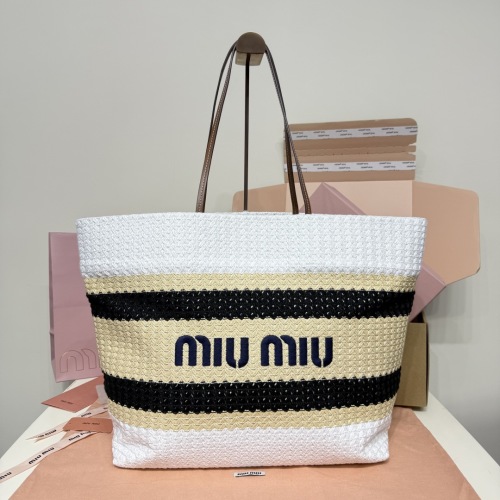 Miu Miu White Cotton Beach Bag with Embroidered Logo, 40X34X16cm 1 Miu Miu White Cotton Beach Bag with Embroidered Logo, 40X34X16cm