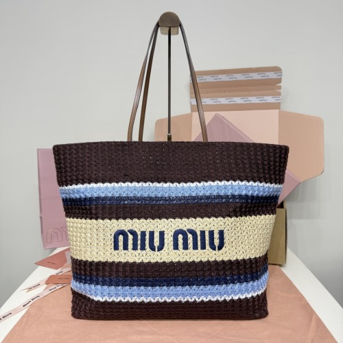 Miu Miu Embroidered Cotton Tote Bag, Striped Design & Lightweight 1 Miu Miu Embroidered Cotton Tote Bag, Striped Design & Lightweight
