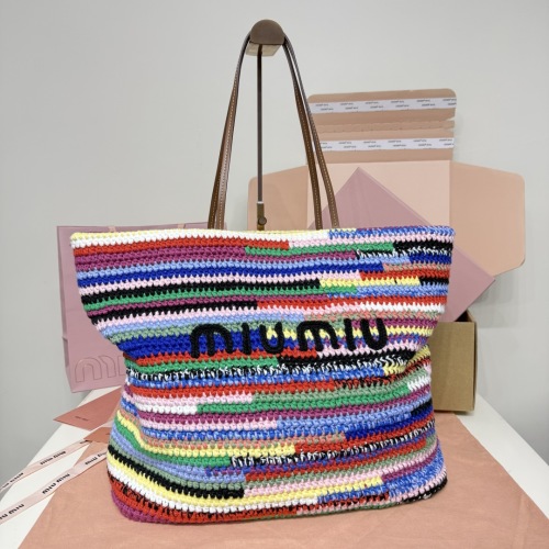 Miu Miu Multicolor Crochet Cotton Tote Bag With Leather Straps 1 Miu Miu Multicolor Crochet Cotton Tote Bag With Leather Straps