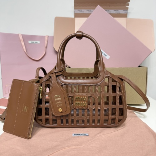 Miu Miu Nappa Leather Basket Bag in Cognac with Removable Pouch 1 Miu Miu Nappa Leather Basket Bag in Cognac with Removable Pouch