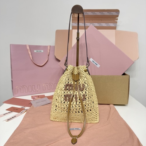 Miu Miu Raffia Bucket Bag with Leather Straps - Chic Summer Style 1 Miu Miu Raffia Bucket Bag with Leather Straps - Chic Summer Style