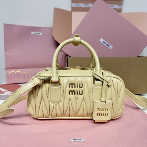 Miu Miu Matelassé Leather Bowling Bag, Top Handle, Pale Yellow, 22 x 10.5 x 7.5 cm 1 Miu Miu Matelassé Leather Bowling Bag, Top Handle, Pale Yellow, 22 x 10.5 x 7.5 cm