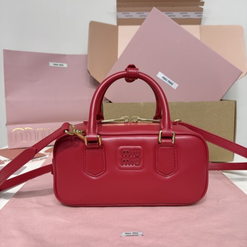 Miu Miu Bowling Bag in Red Leather with Matelassé Pattern - 5BB142 1 Miu Miu Bowling Bag in Red Leather with Matelassé Pattern - 5BB142