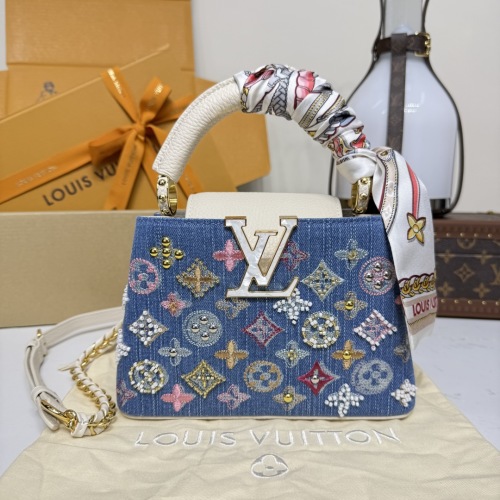 Louis Vuitton Capucines Mini Denim Embroidered Top Handle Bag M12947 1 Louis Vuitton Capucines Mini Denim Embroidered Top Handle Bag M12947