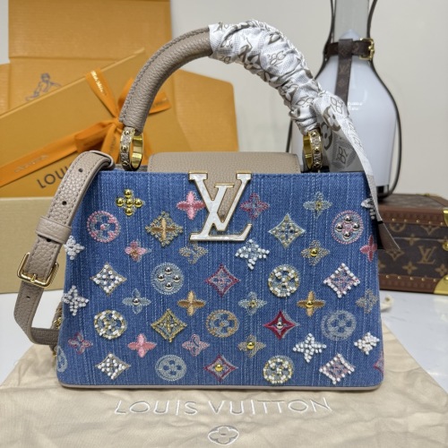 Louis Vuitton Capucines BB Denim Embroidered Top Handle Bag, 27 x 18cm 1 Louis Vuitton Capucines BB Denim Embroidered Top Handle Bag, 27 x 18cm