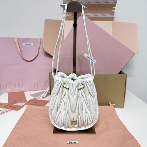 Miu Miu White Matelassé Leather Bucket Bag with Drawstring Closure 1 Miu Miu White Matelassé Leather Bucket Bag with Drawstring Closure