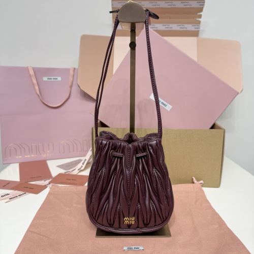 Miu Miu Matelassé Leather Bucket Bag with Drawstring Closure - Wine 1 Miu Miu Matelassé Leather Bucket Bag with Drawstring Closure - Wine