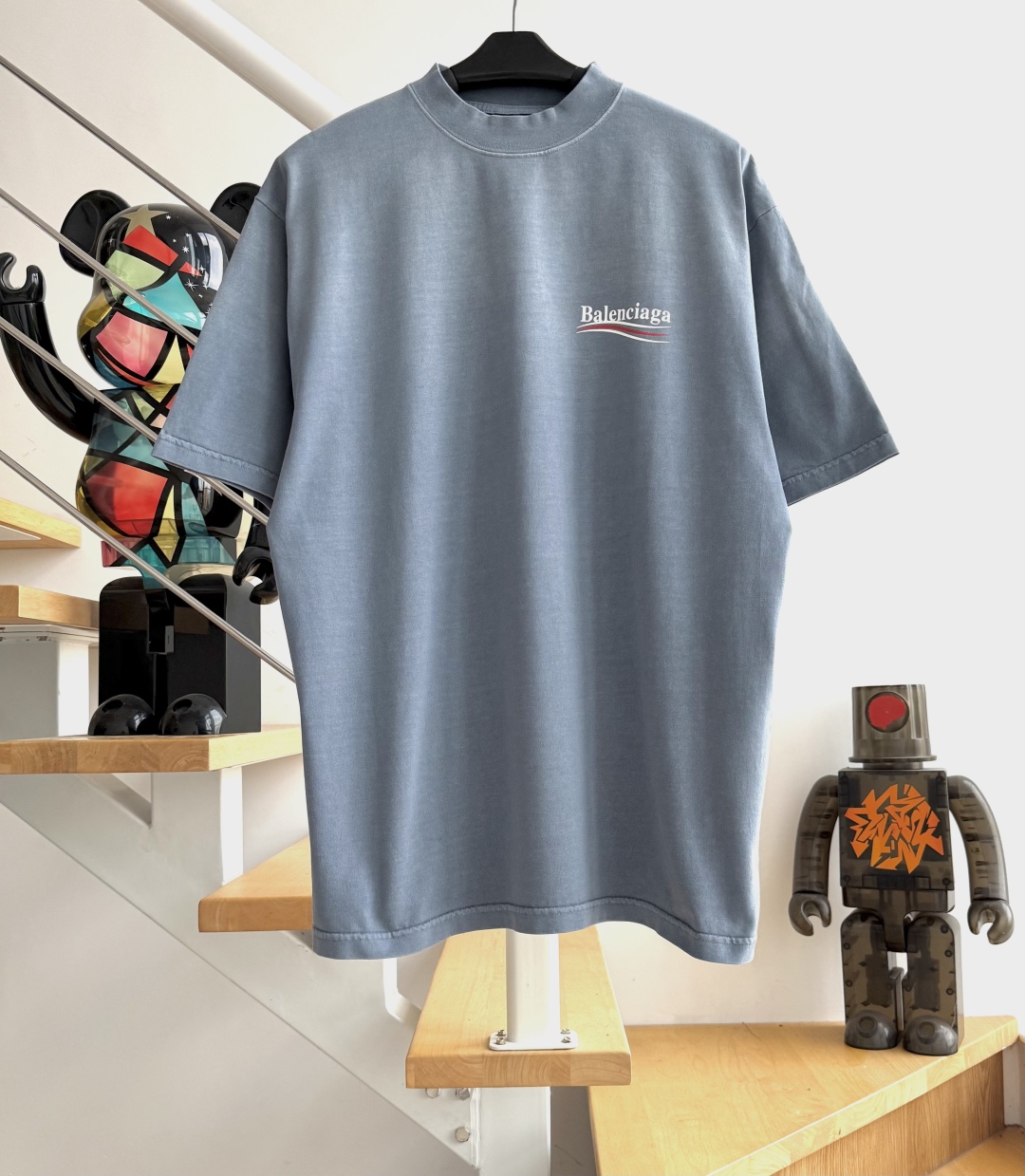 Balenciaga Camiseta de Manga Corta Azul Degradado Vintage para Hombre