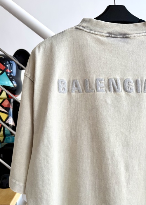 Balenciaga Embroidered Logo Vintage Wash T-Shirt, Gray-Apricot Soft Wash Cotton 1 Balenciaga Embroidered Logo Vintage Wash T-Shirt, Gray-Apricot Soft Wash Cotton