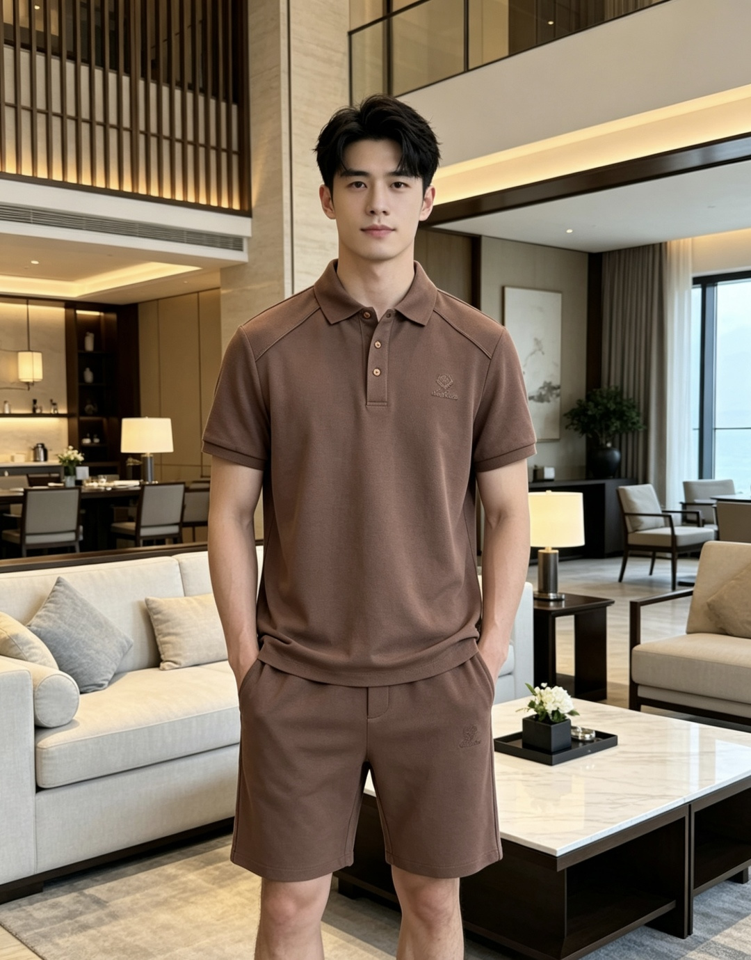 早春/套 Loro Piana 🔥SS男士经典刺绣徽标基础款纯色圆领短袖T恤衫+工装抽绳短裤套装！贸易公