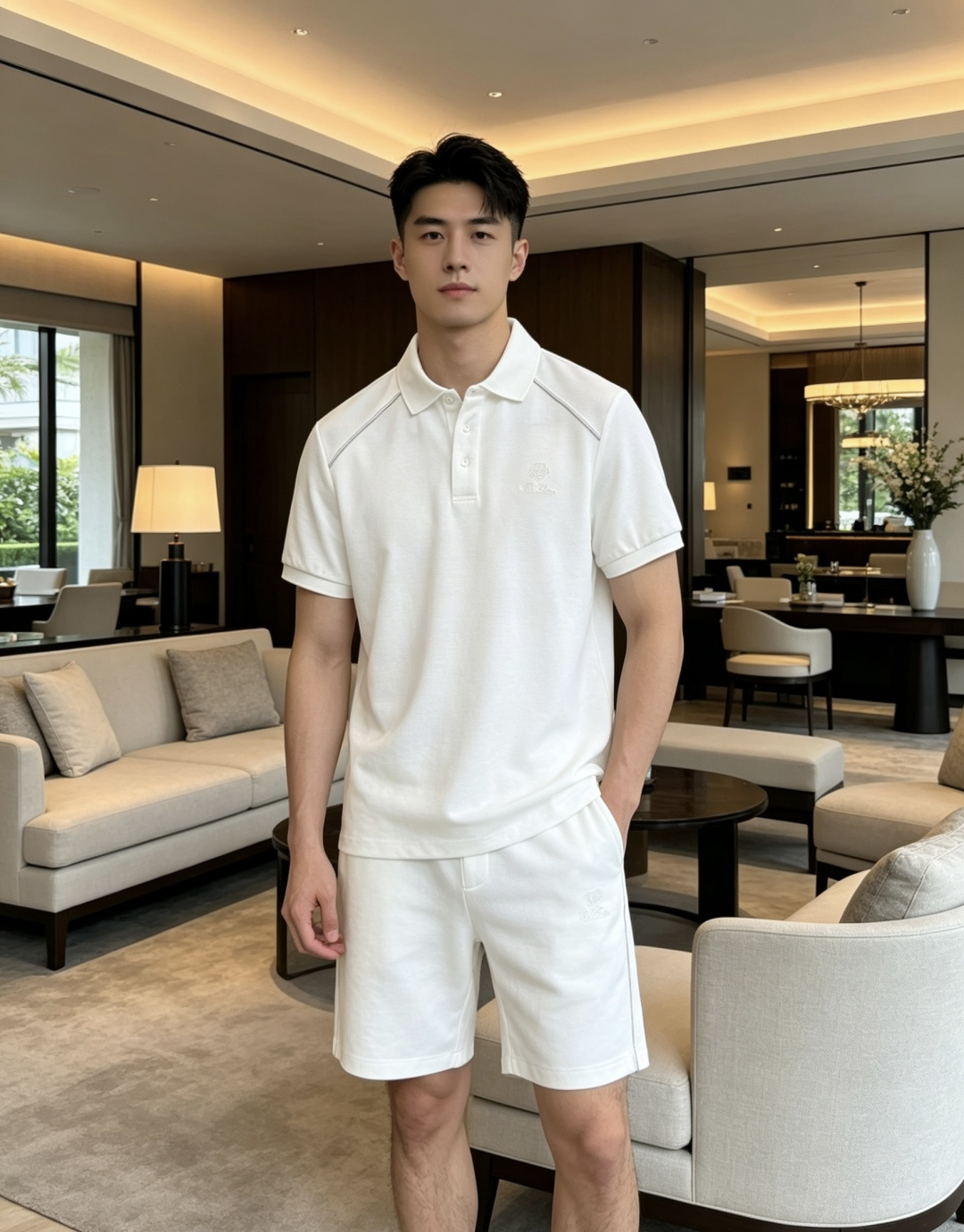 早春/套 Loro Piana 🔥SS男士经典刺绣徽标基础款纯色圆领短袖T恤衫+工装抽绳短裤套装！贸易公