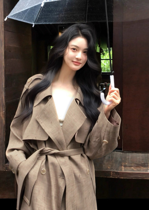 Elegant Women's Khaki Trench Coat with Belt - Classic Style 1 Elegant Women's Khaki Trench Coat with Belt - Classic Style