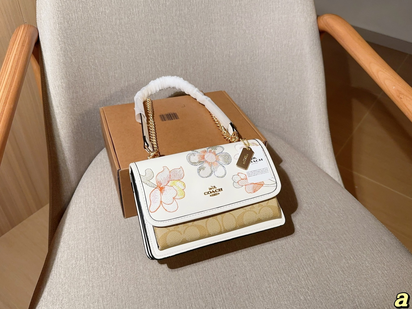 coach/蔻驰 nuevo bolso acordeón de cadena con solapa bordada de flores, tamaño: 21×16×7, empaque de regalo 🎁