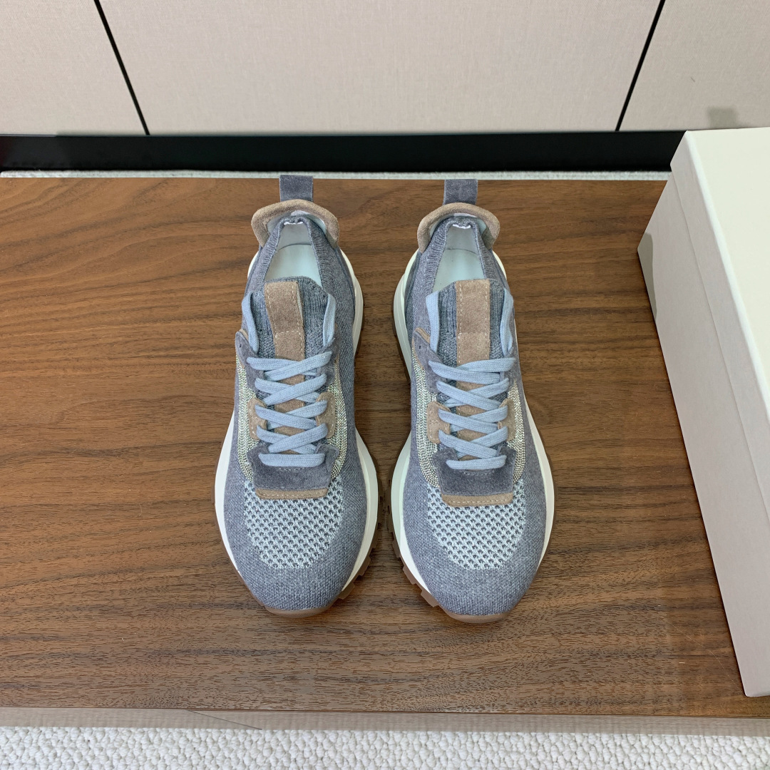 【Brunell* Cucinell*】针织休闲运动鞋。鞋面采用进口针织、牛绒、纯手工串联珠链配饰！牛皮