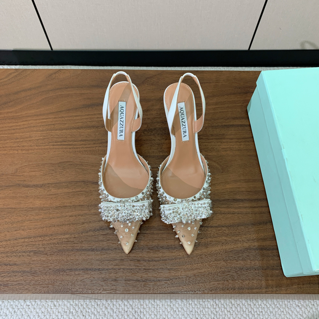 【AQUAZZUR* 】网面后空凉鞋。性感的代言品牌。鞋面网➕缝钻。羊皮垫脚，真皮大底。跟高7.5cm码