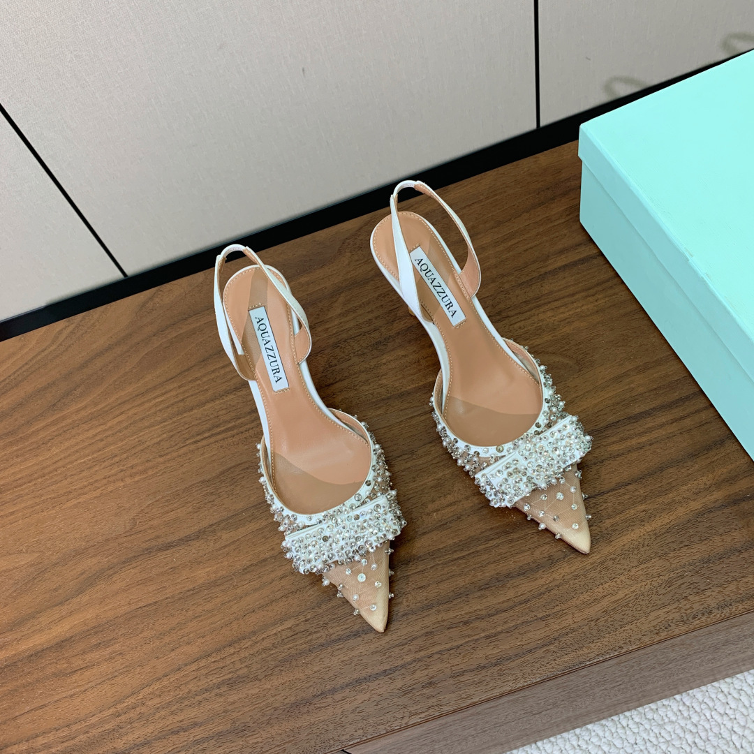 【AQUAZZUR* 】网面后空凉鞋。性感的代言品牌。鞋面网➕缝钻。羊皮垫脚，真皮大底。跟高7.5cm码
