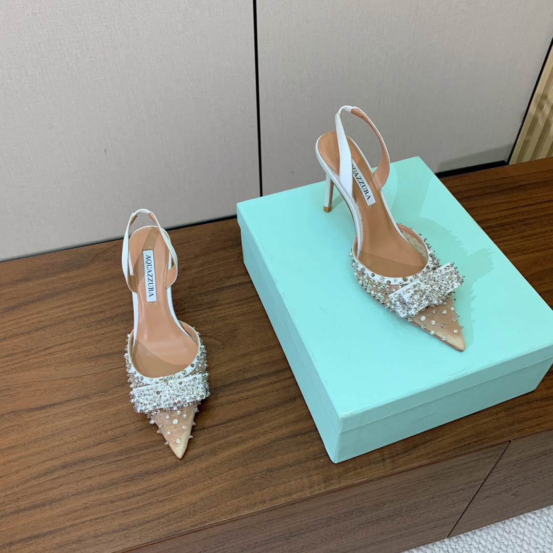 【AQUAZZUR* 】网面后空凉鞋。性感的代言品牌。鞋面网➕缝钻。羊皮垫脚，真皮大底。跟高7.5cm码
