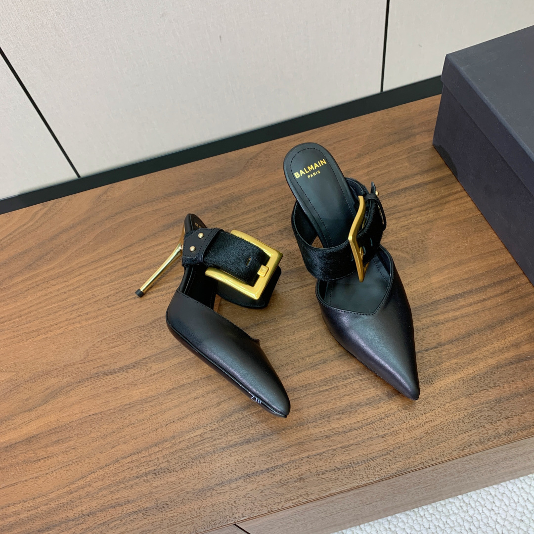【Bal*ain】高跟半鞋。重工打造，无敌气场、无敌好看。原版定制进口小牛皮➕马毛。牛皮垫脚。意大利进口